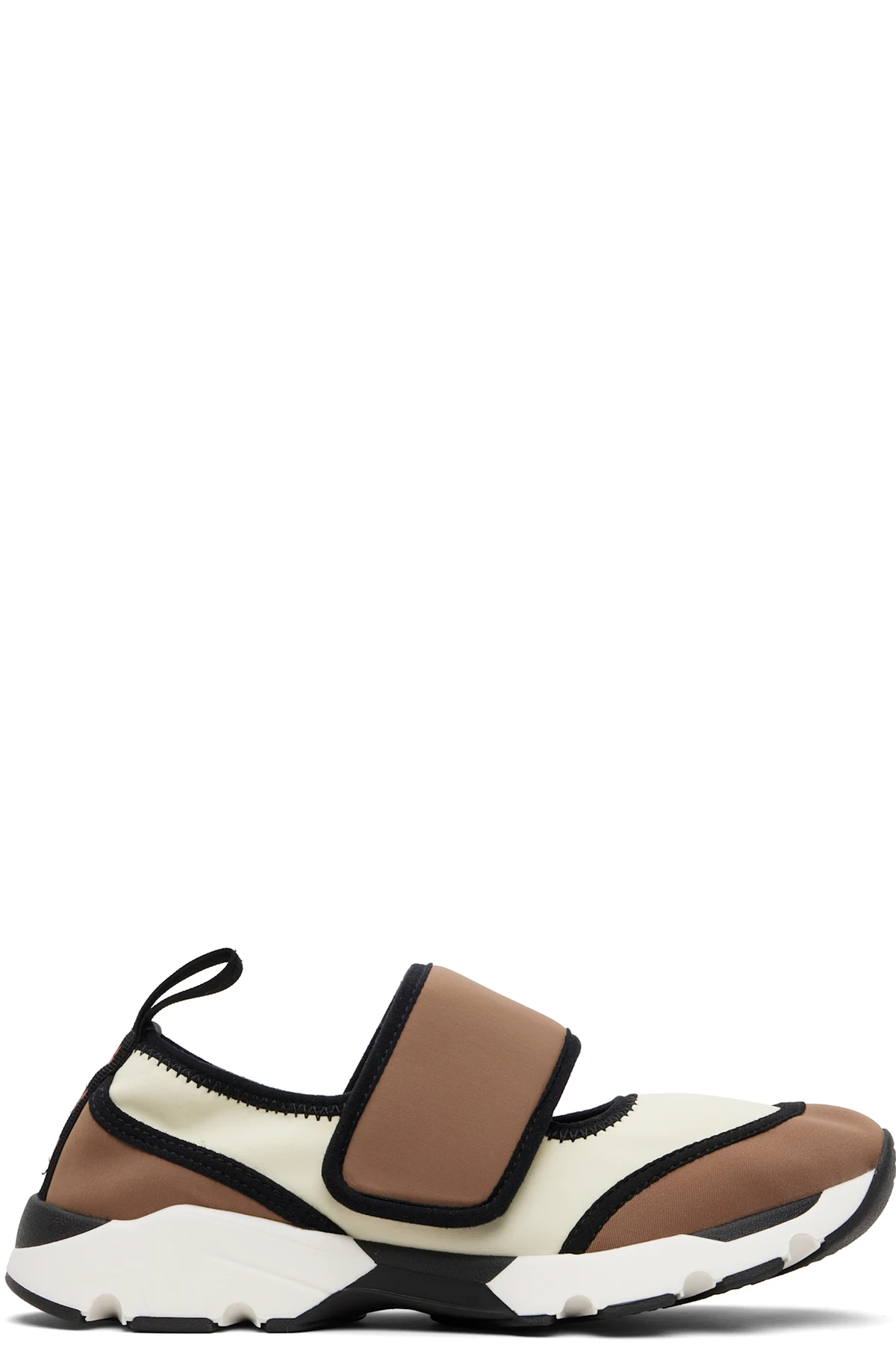 White & Brown Lycra Mary Jane Running Sneakers