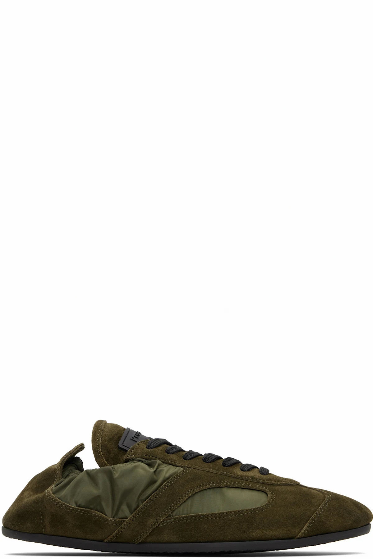 Khaki Nylon & Calfsuede Soft Track Sneakers