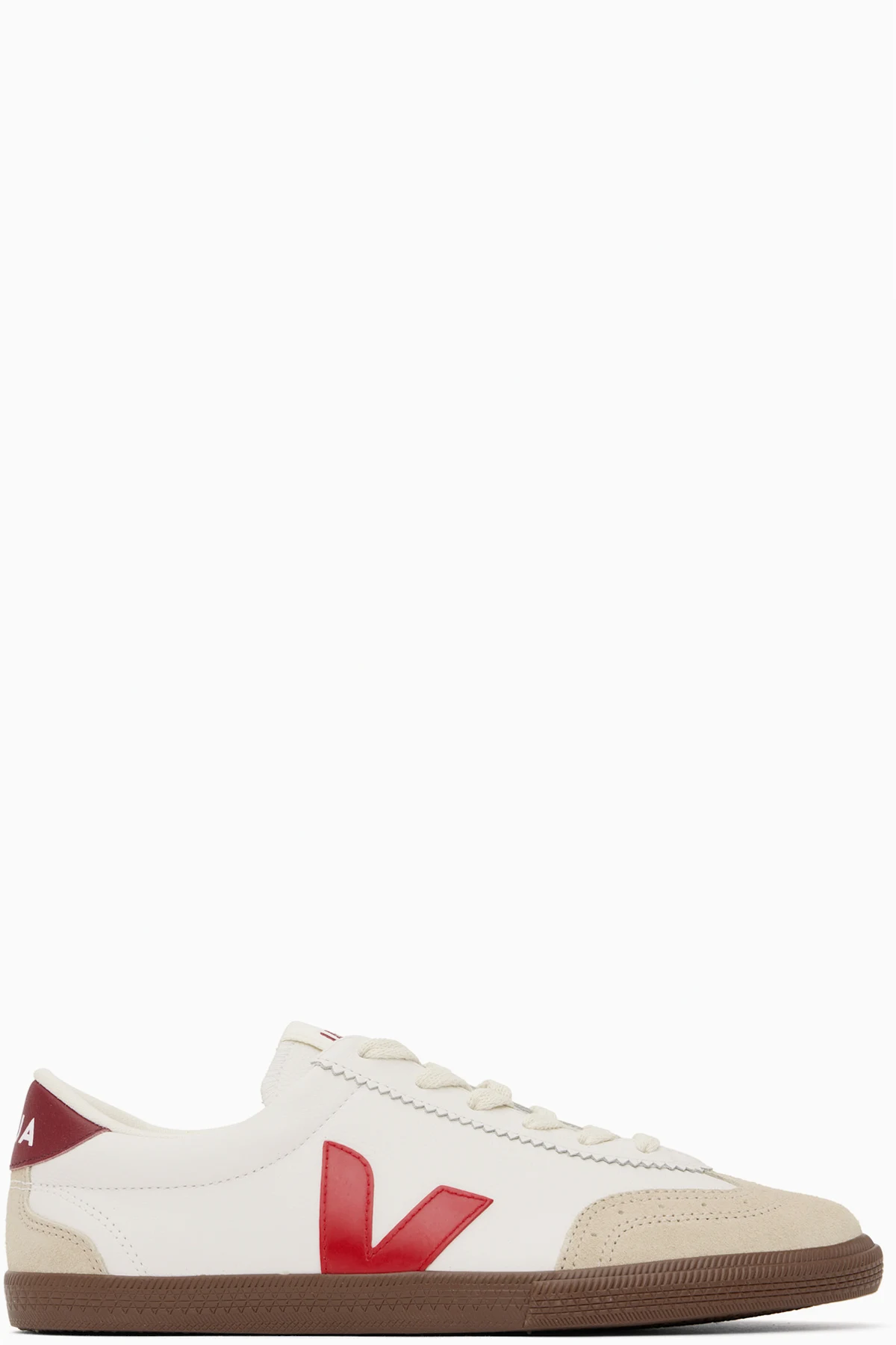 White & Red Volley Leather Sneakers