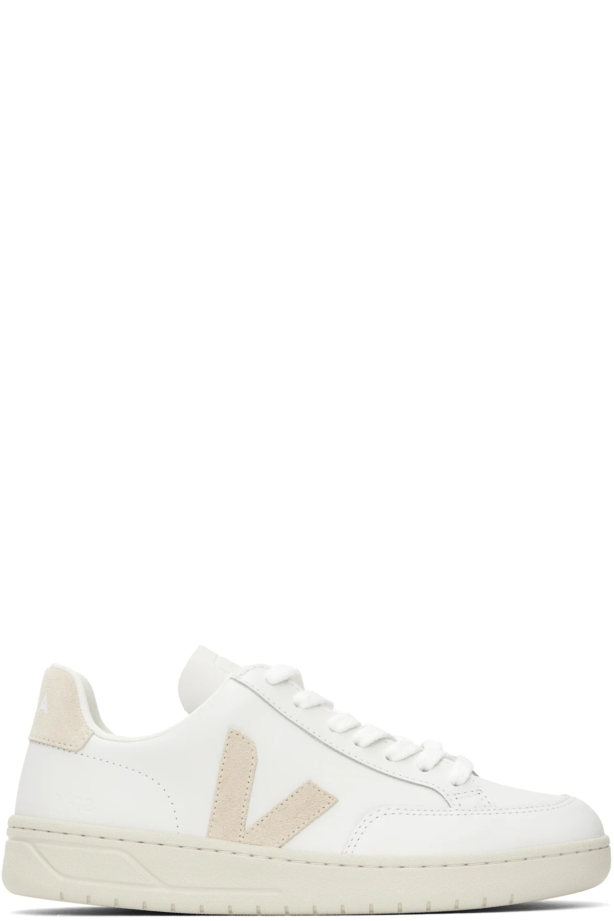 White & Beige V-12 Leather Sneakers