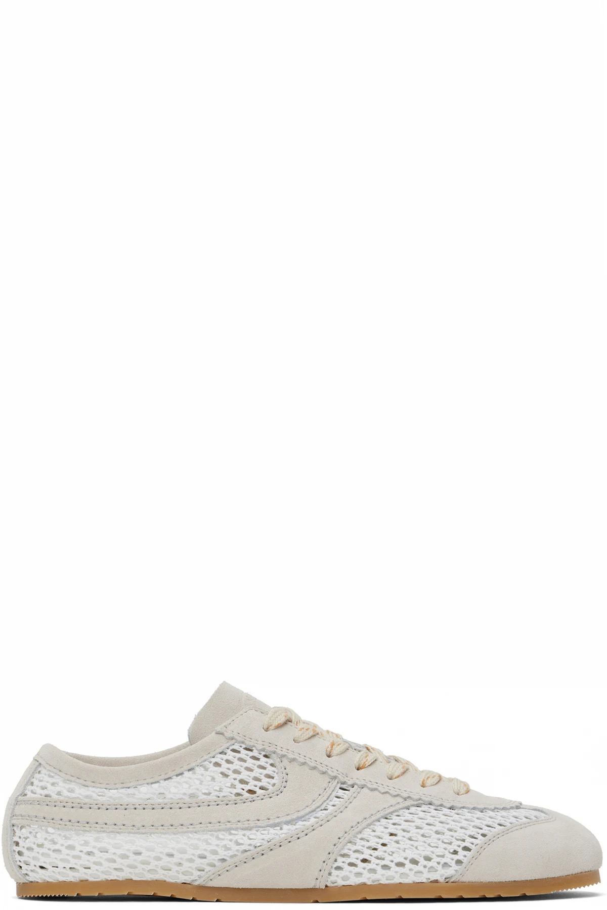 White & Beige Suede Sneakers