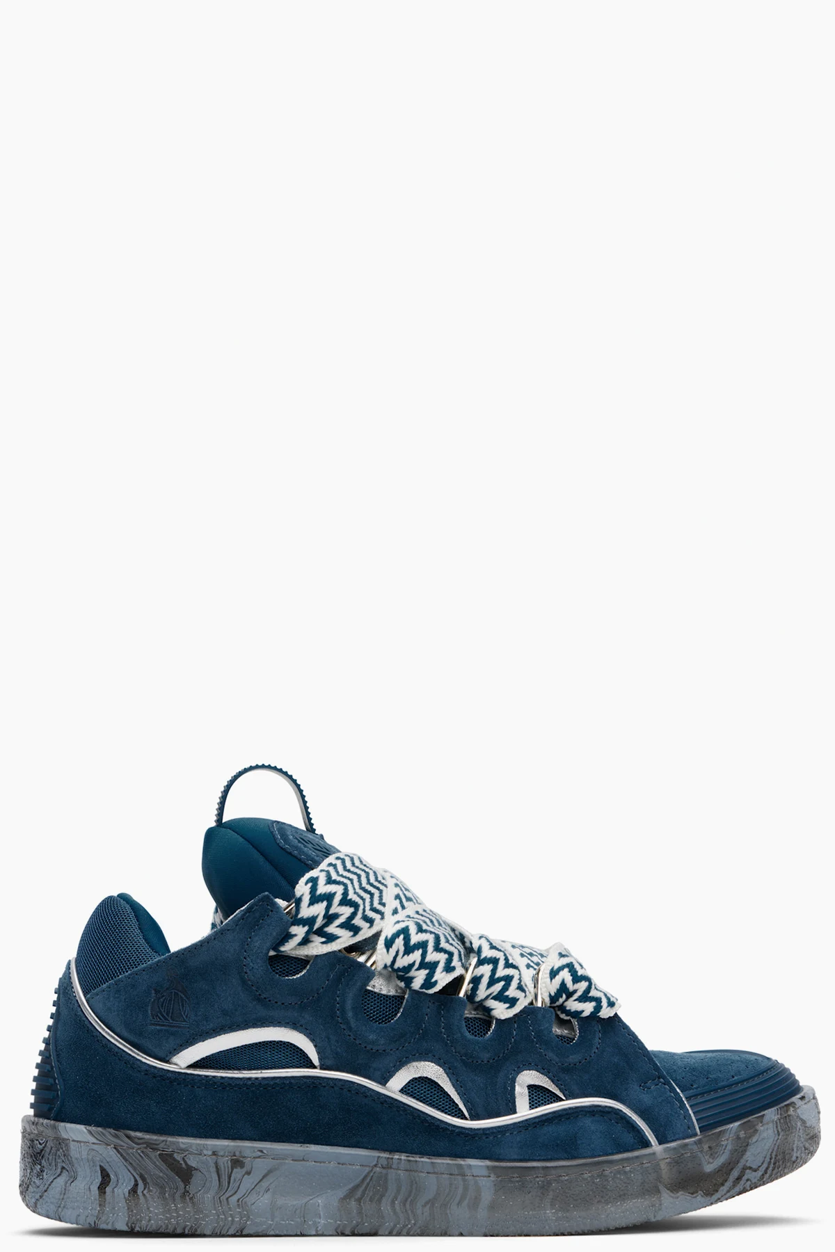 Blue Leather Curb Marbled Sole Sneakers