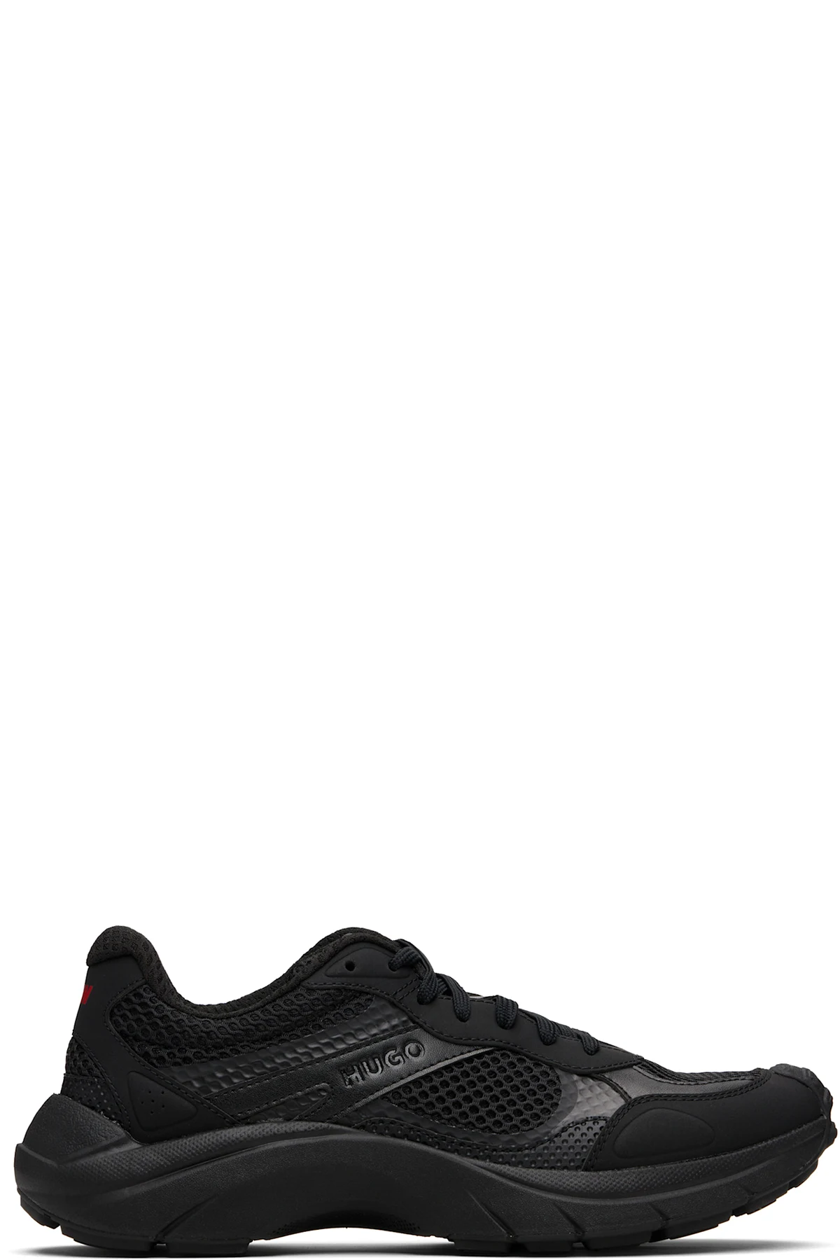 Black Mesh & Faux-Leather Sneakers