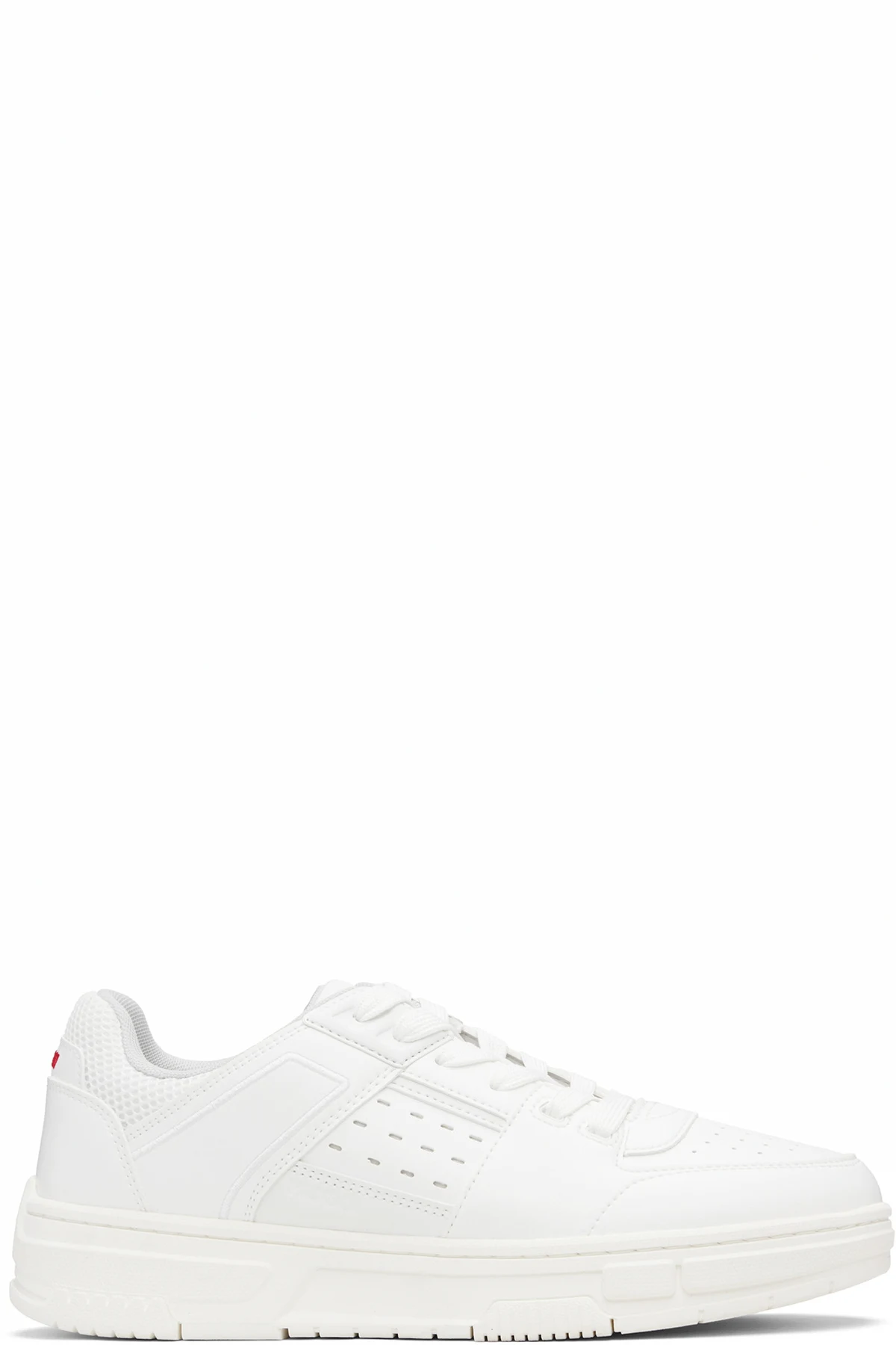 White Faux-Leather Mesh Trims Sneakers
