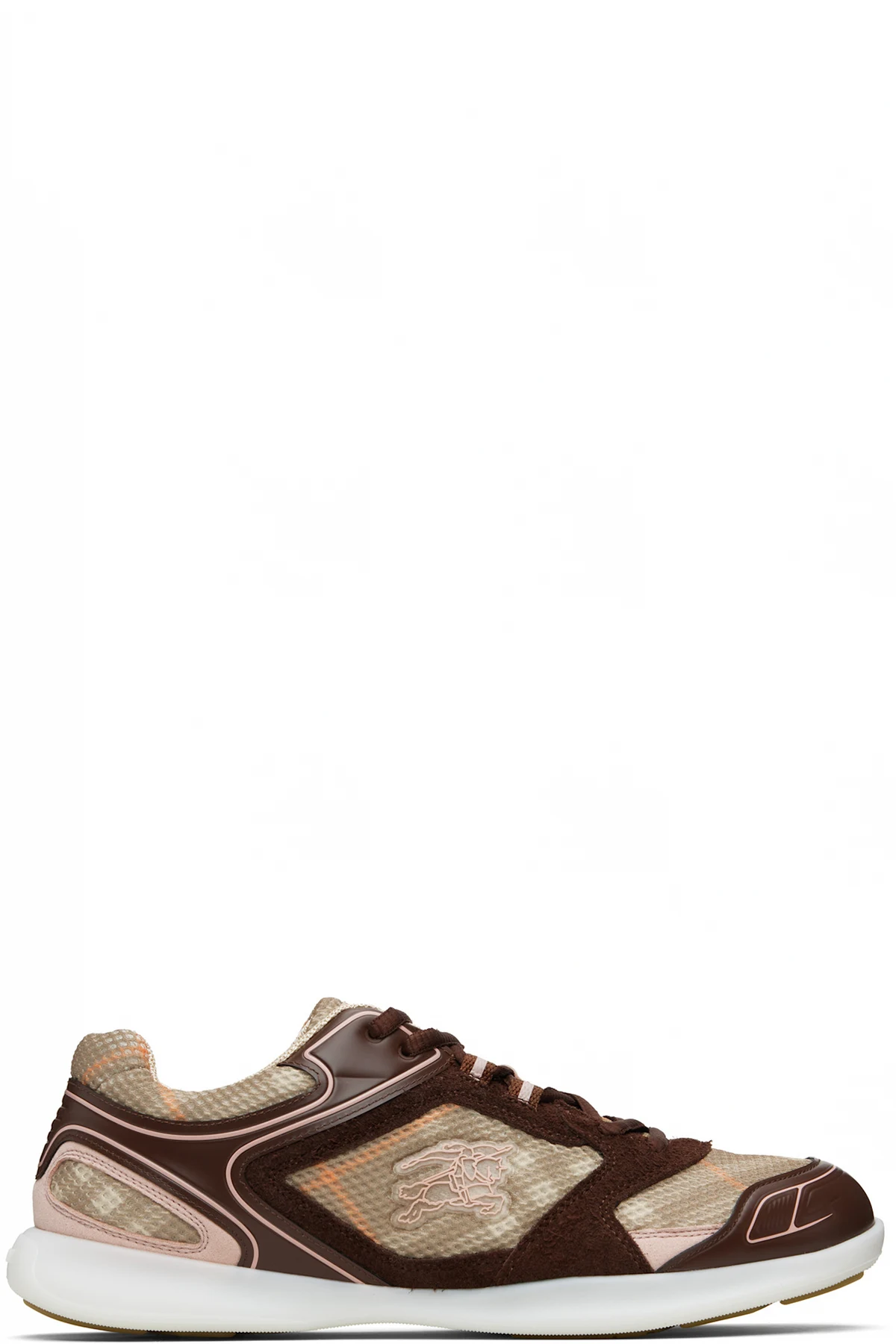 Beige & Burgundy Check Matrix Sport Sneakers
