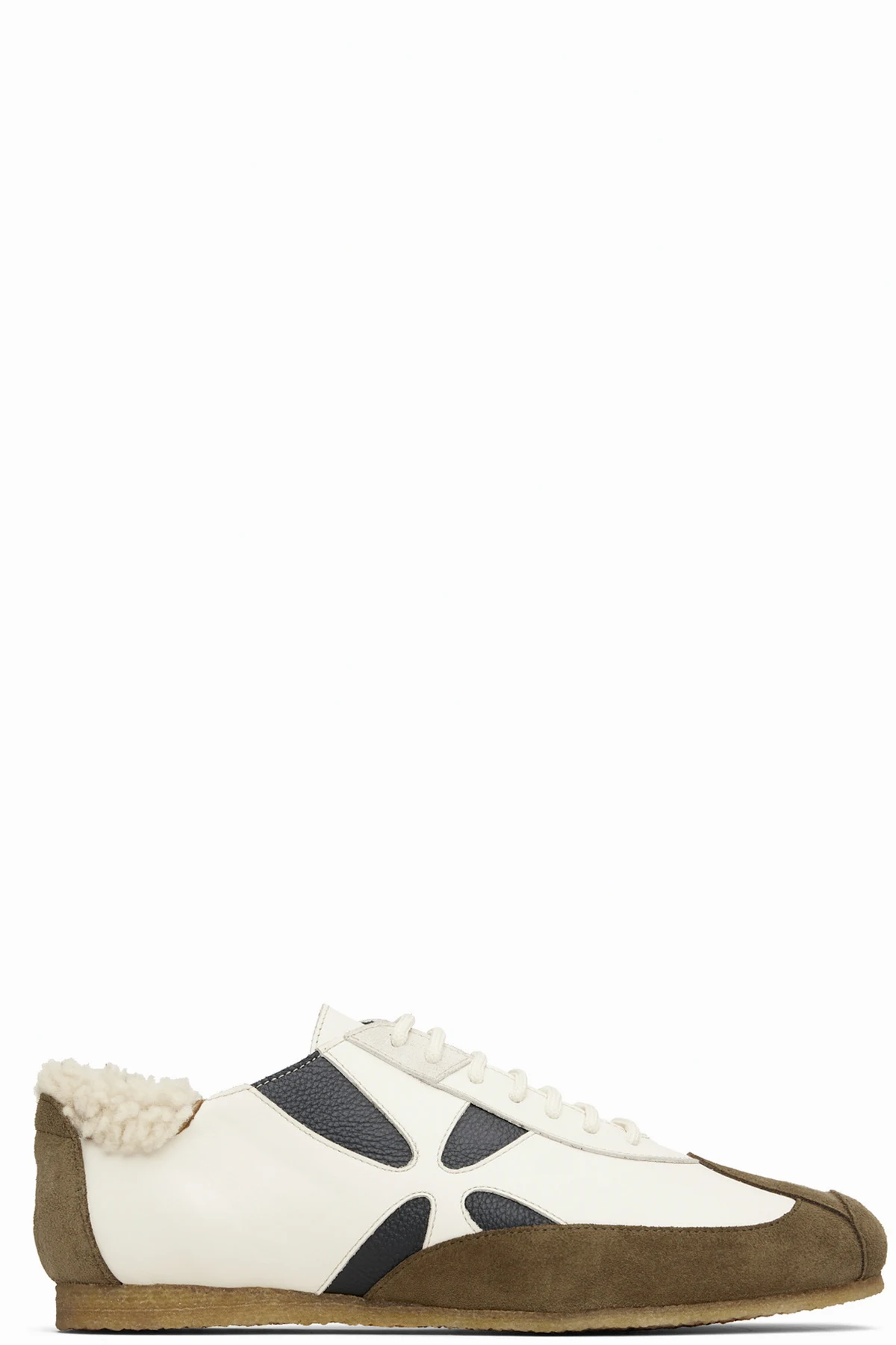 Off-White & Brown Slashed Trainer Sneakers