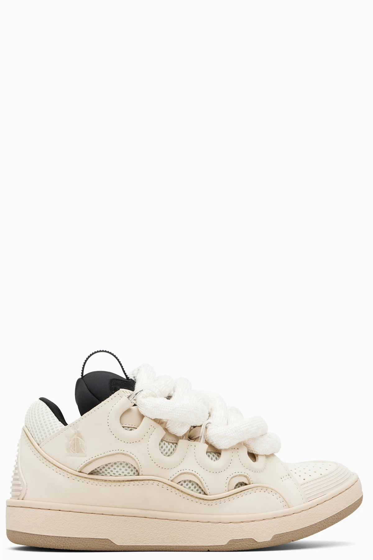 Beige Curb Leather With Snake Laces Sneakers
