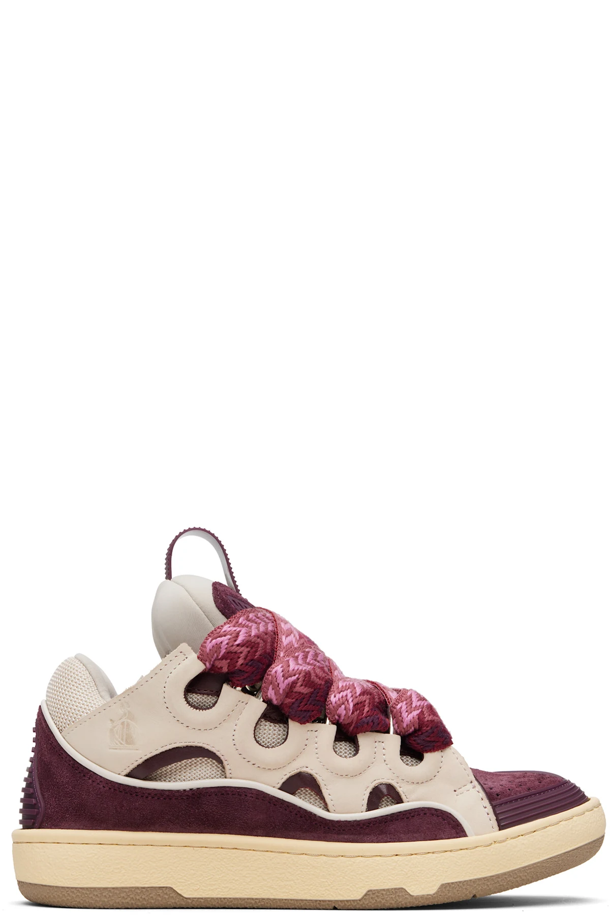 Burgundy & Beige Leather Curb Sneakers