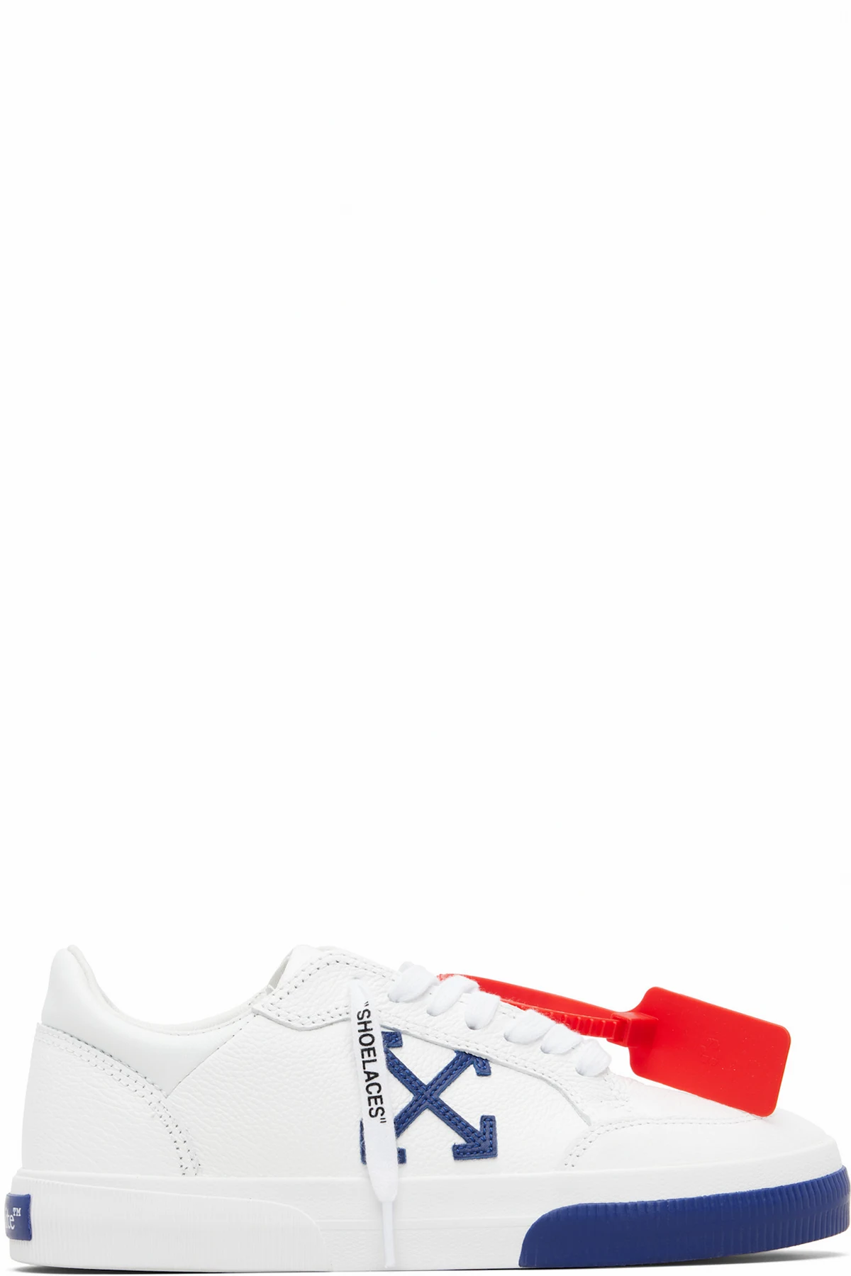 White & Navy Vulcanized Low Sneakers