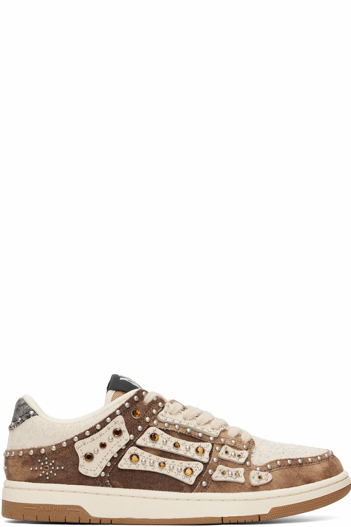 Brown & Beige Stud Skel Top Low Sneakers