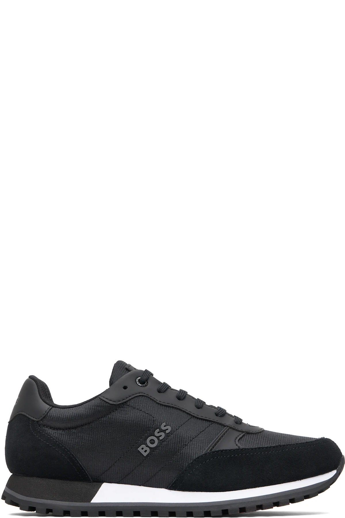 Black Runner-Inspired Faux-Leather Trim Sneakers
