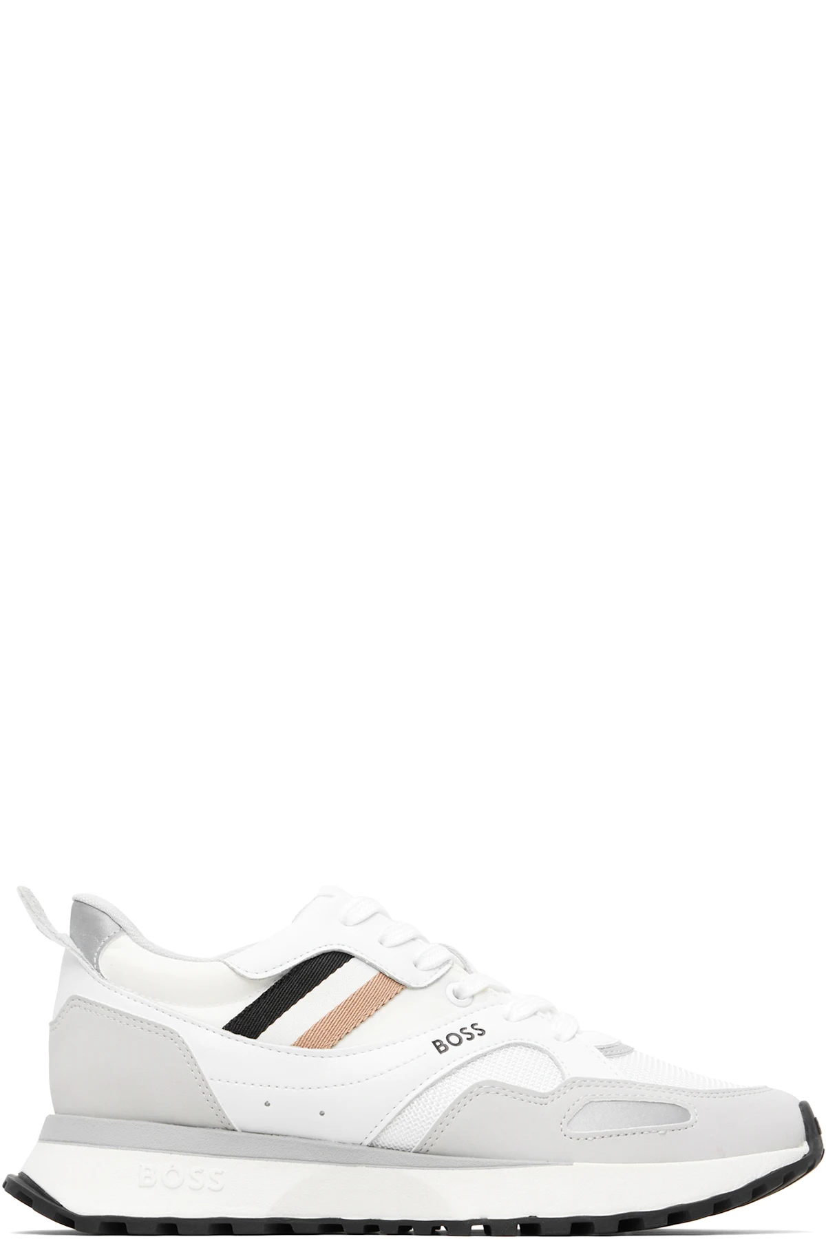 White Mixed-Material Leather & Mesh Sneakers
