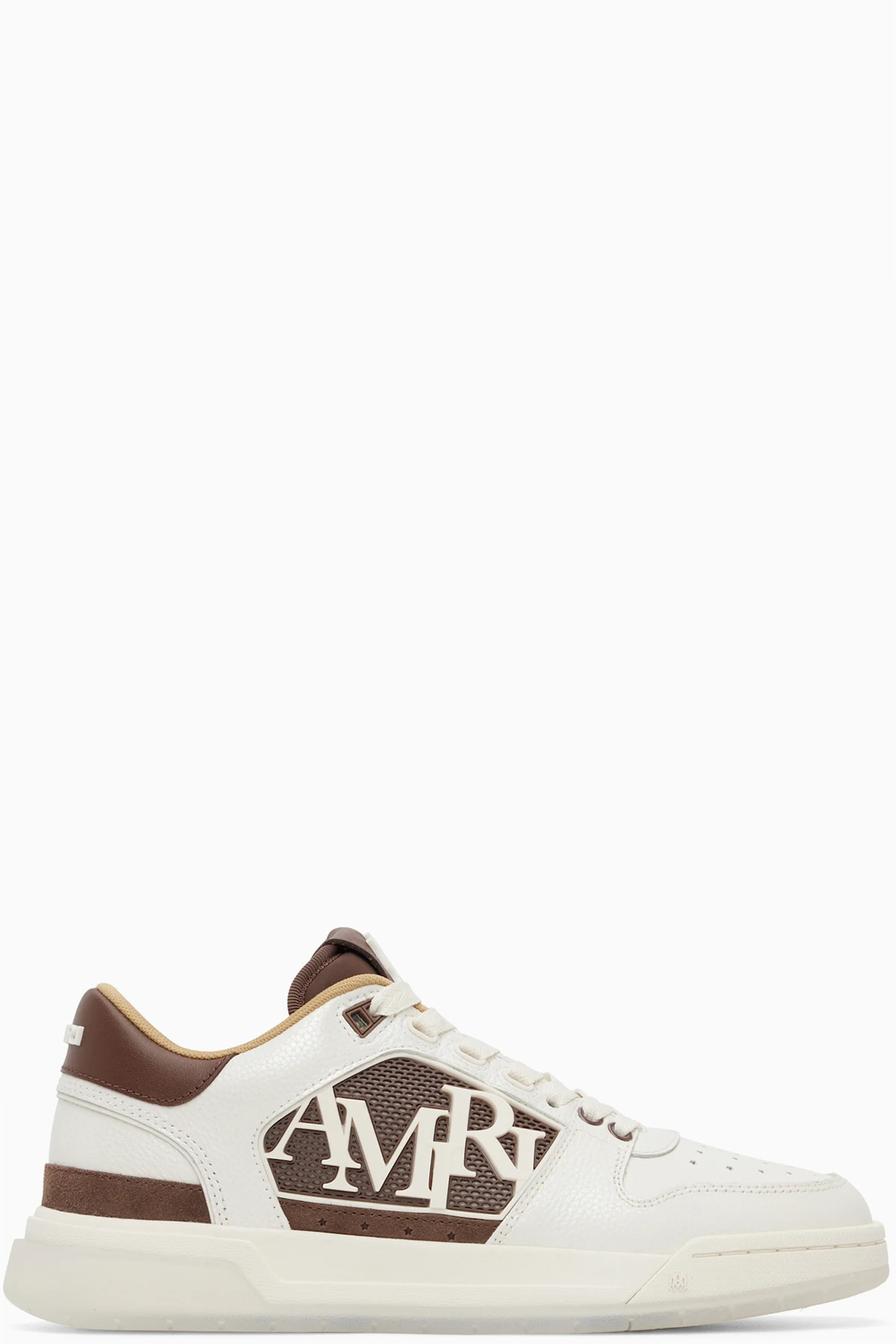 White & Brown Pebbled Classic Low Sneakers