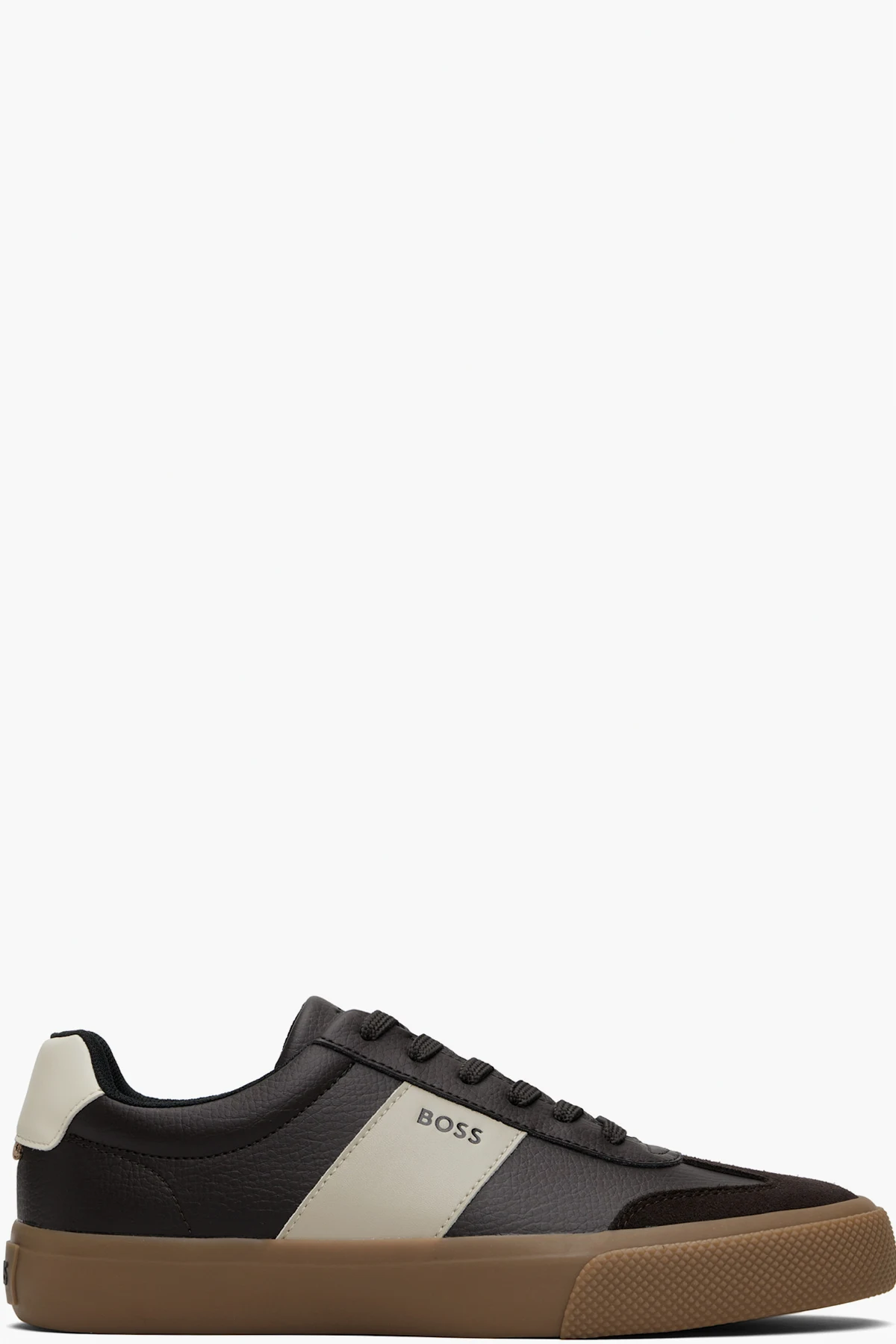 Brown Leather Stripe Logo Sneakers