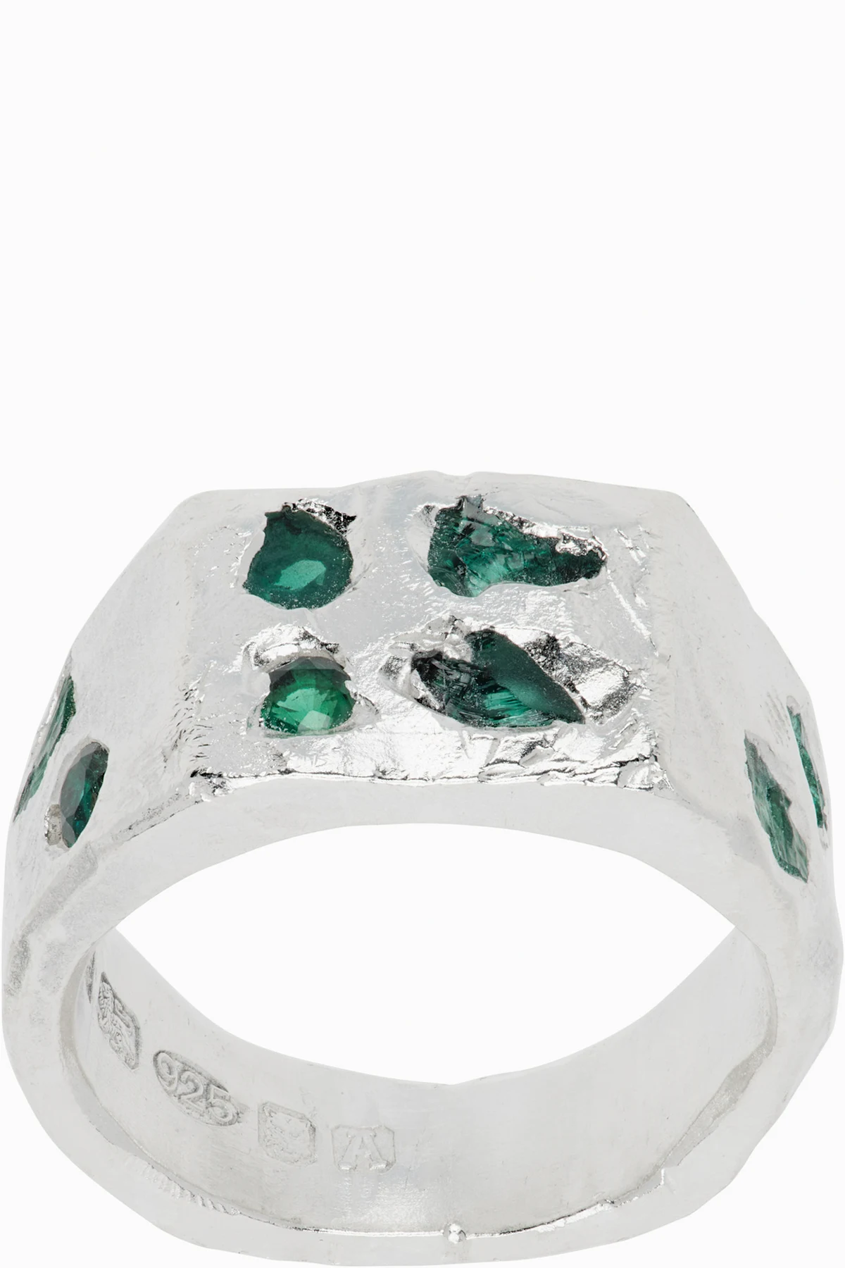 Raw Emerald Scatter Signet Ring