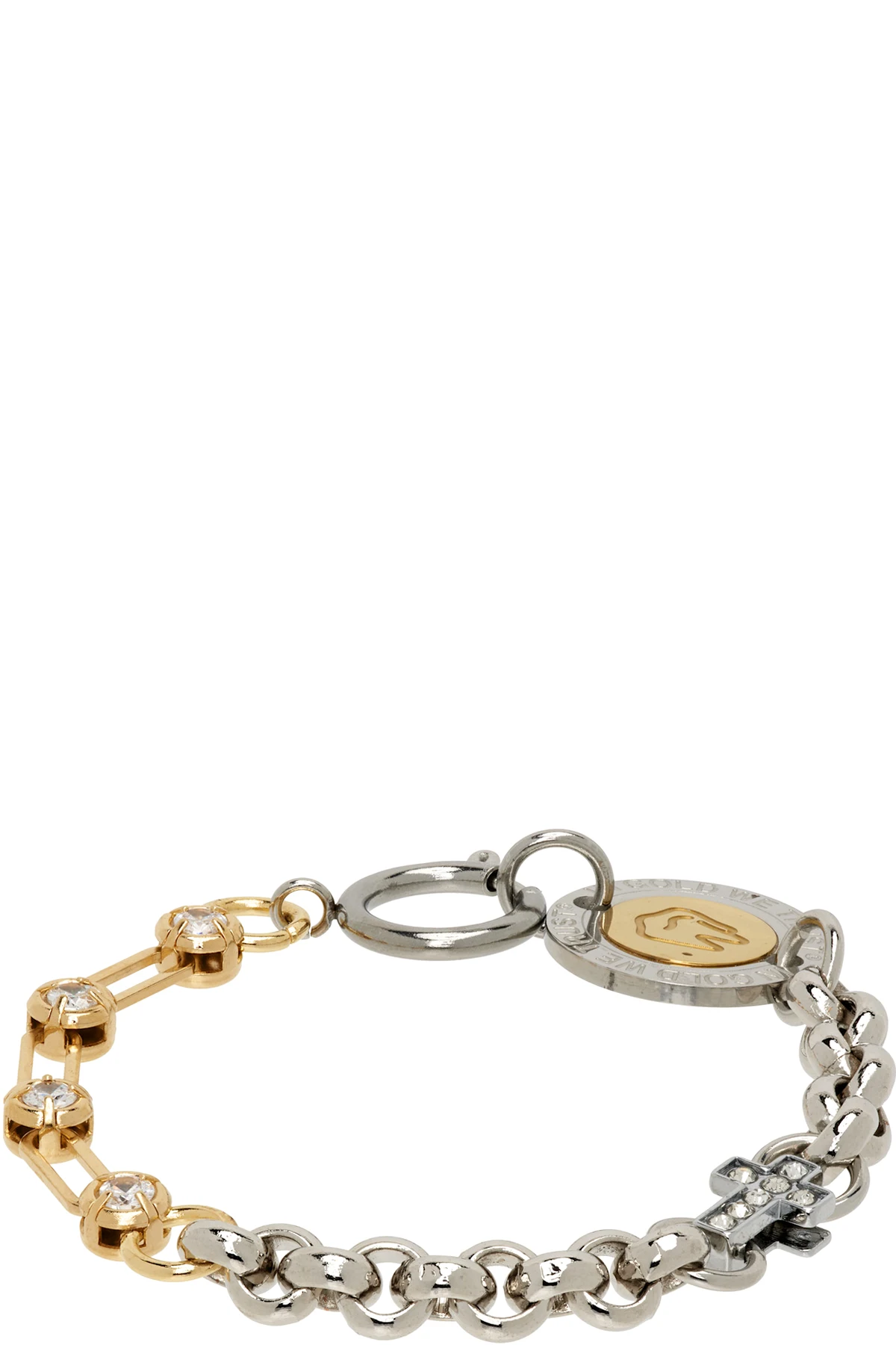 Rolo & Crystal Chains Cross Charms Logo Bracelet