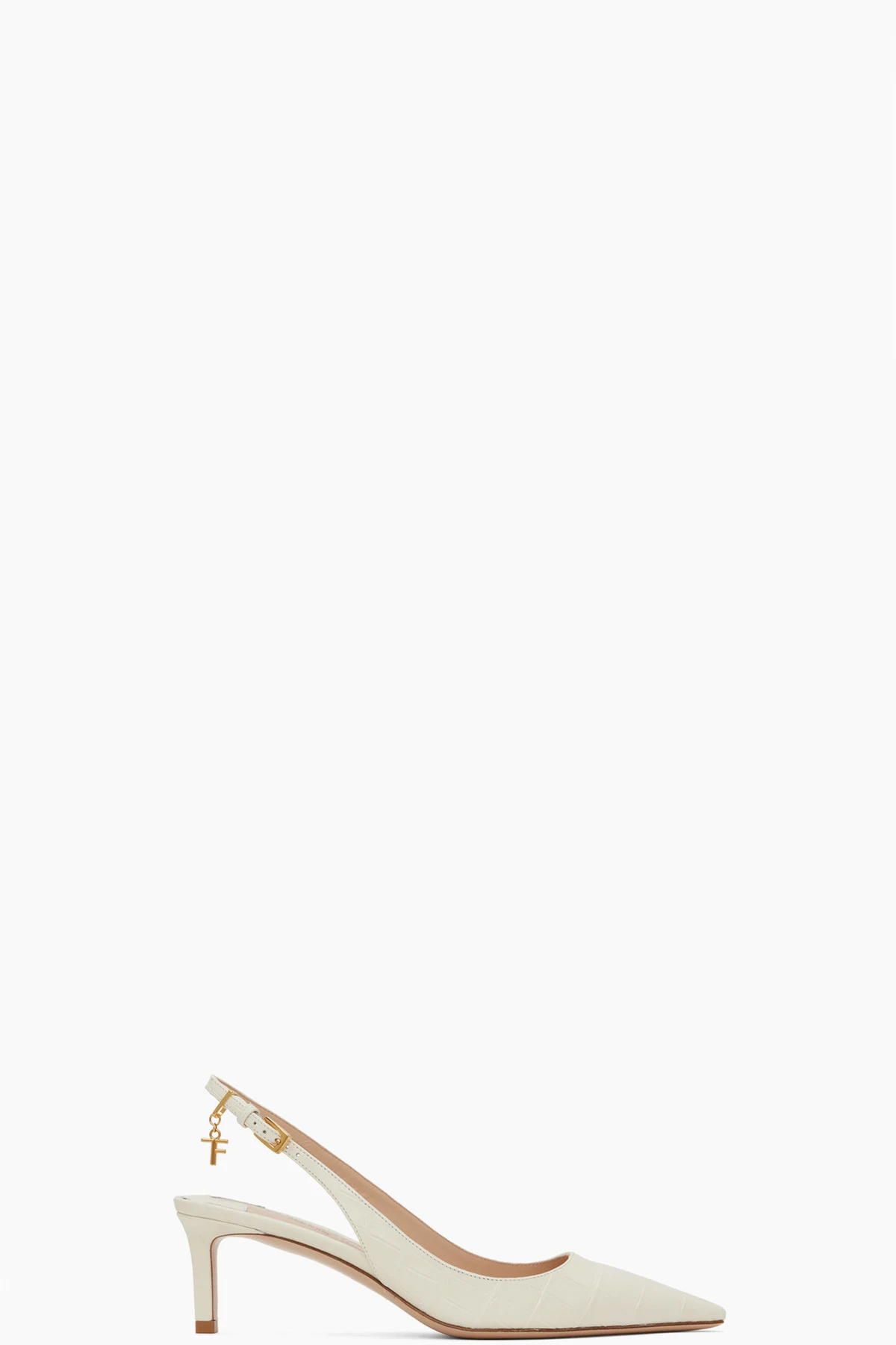 White Stamped Croc Slingback Heels