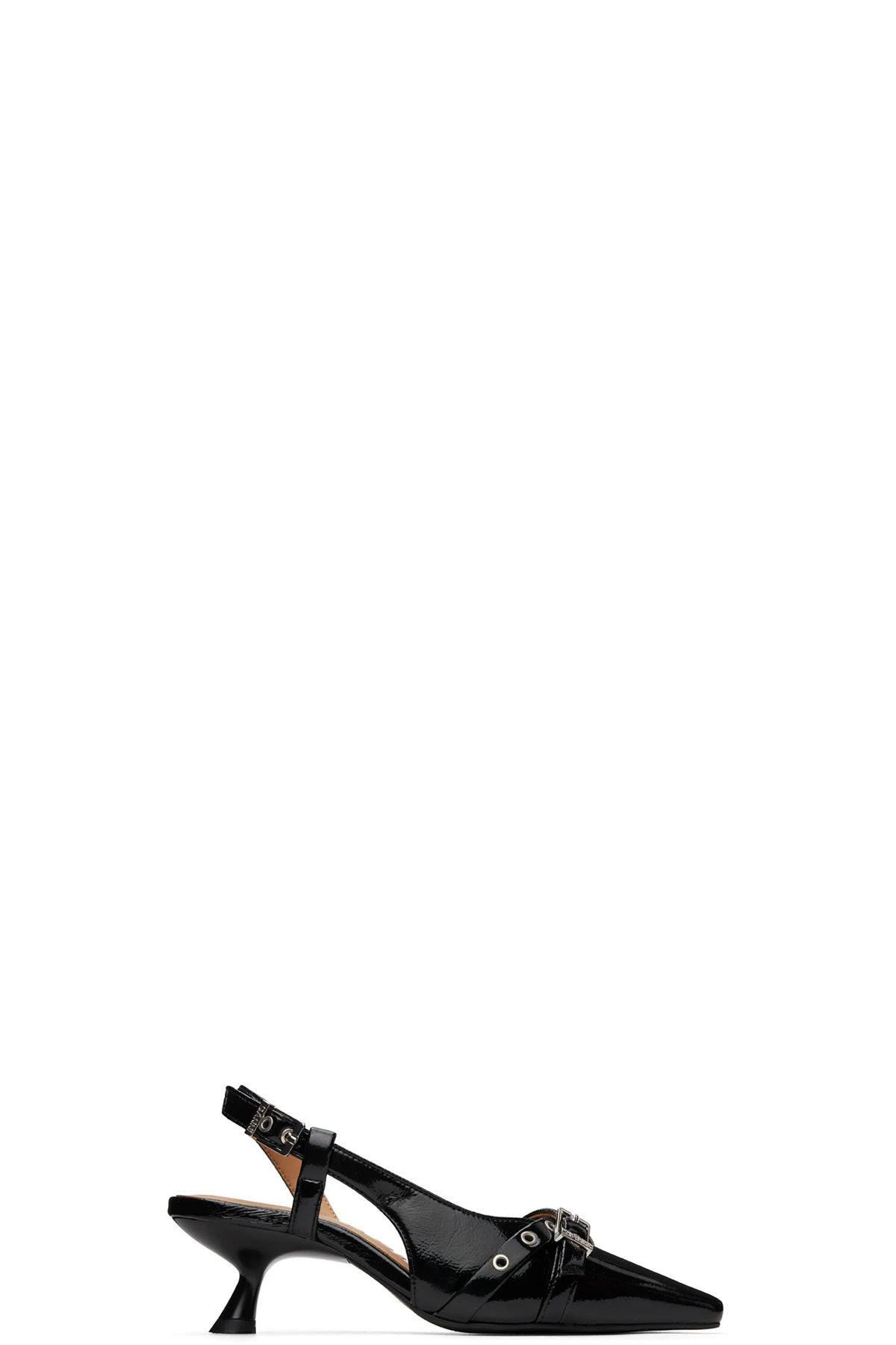 Black Eyelets Open Kitten Heels