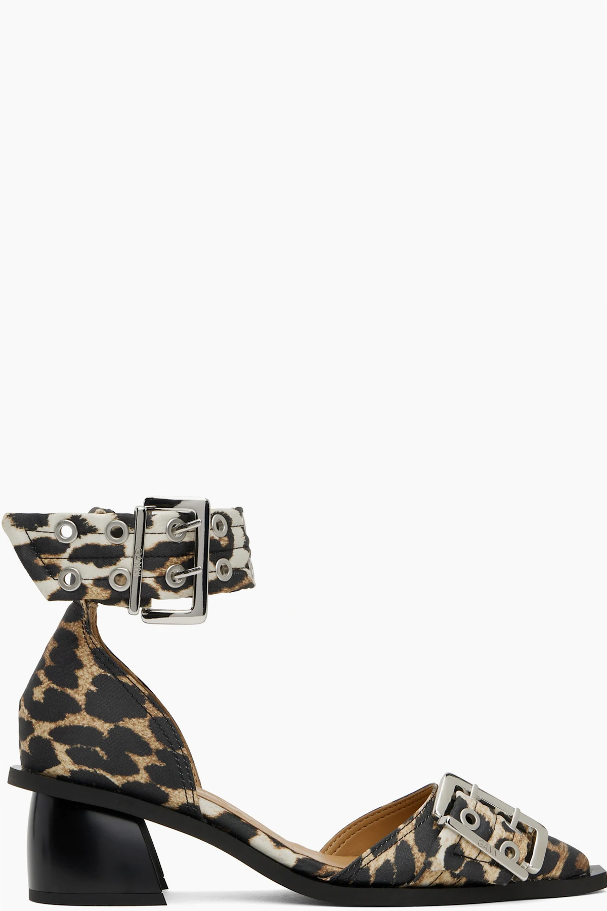 Tan & Black Feminine Buckle Open Cut Heels