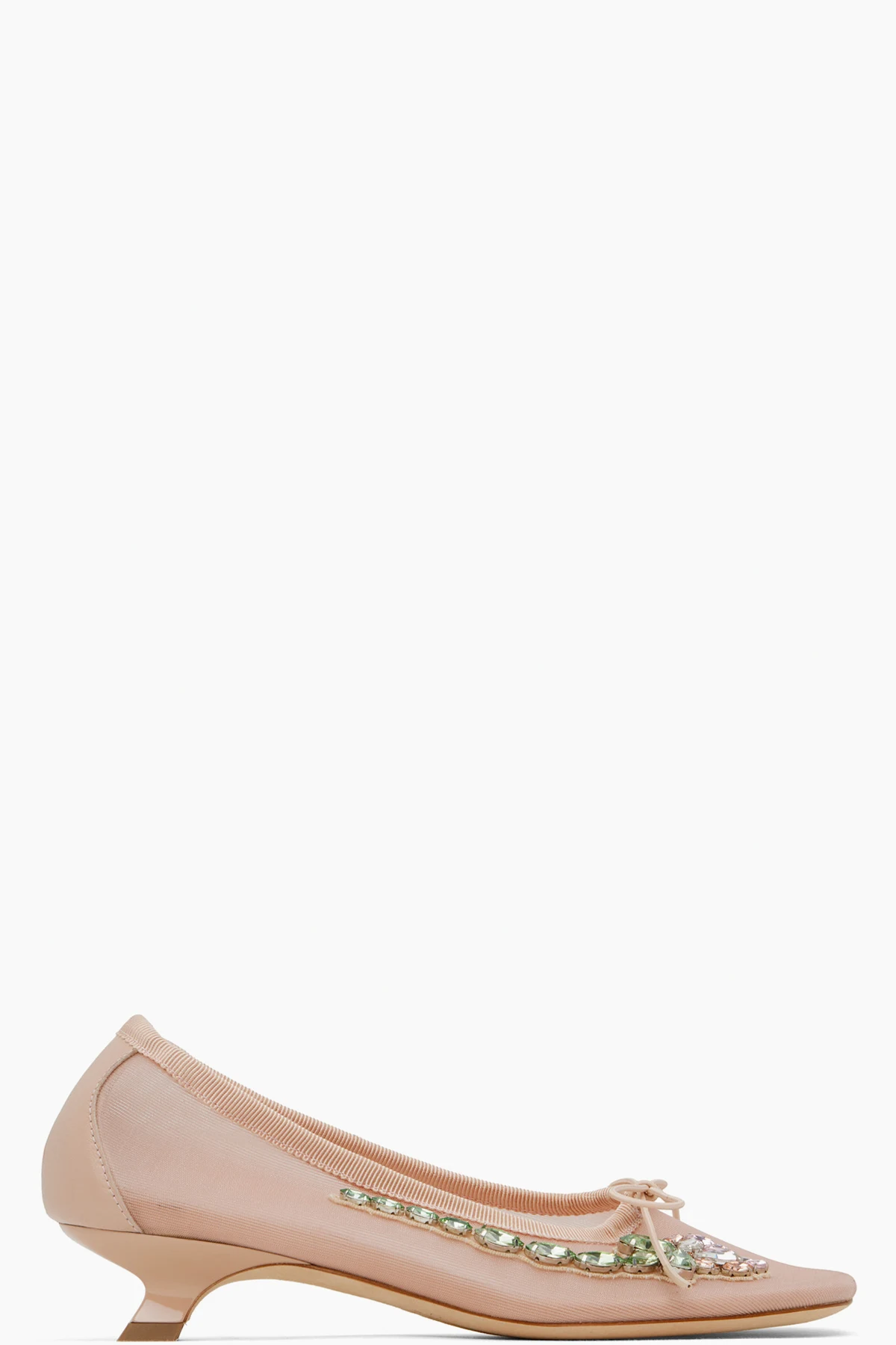 Pink Embellished Flower Mesh Ballerina Heels