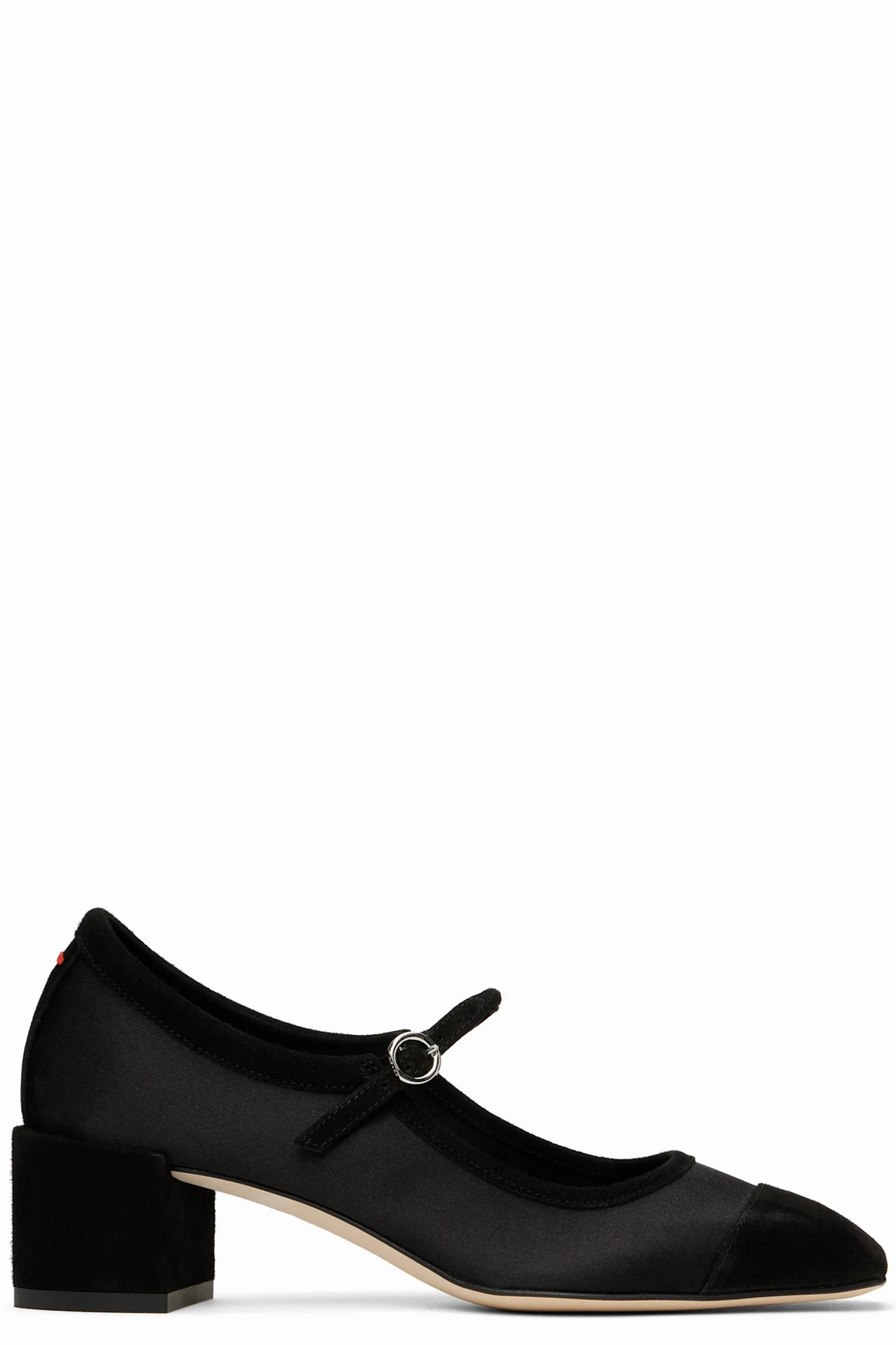 Black Aline Satin & Kid Suede Mary-Jane Heels