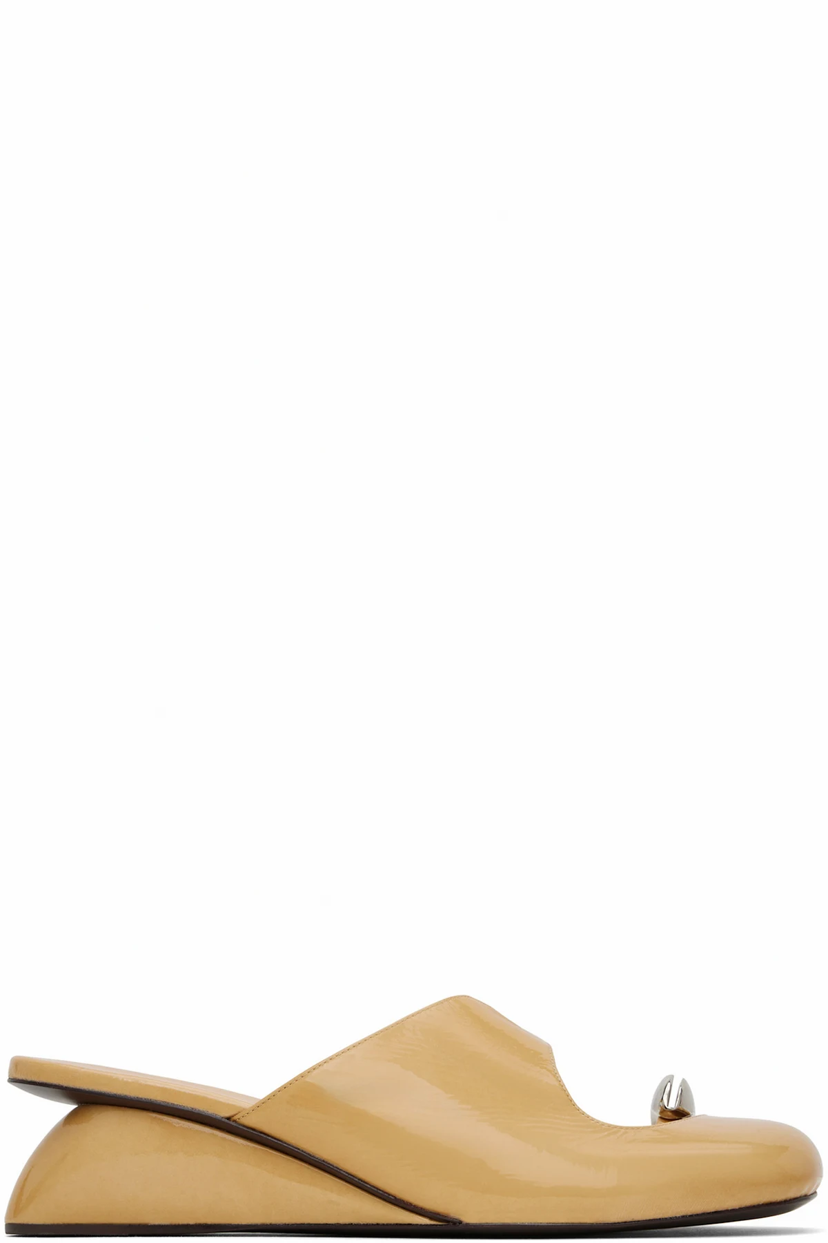 Beige Pierced Wedge Mules