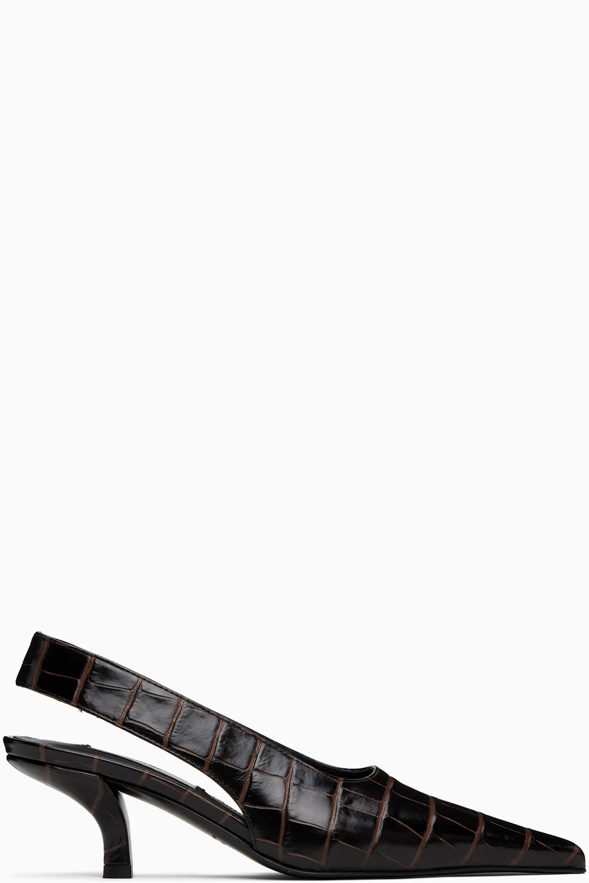 Brown Classic Croco-Embossed Slingback Heels