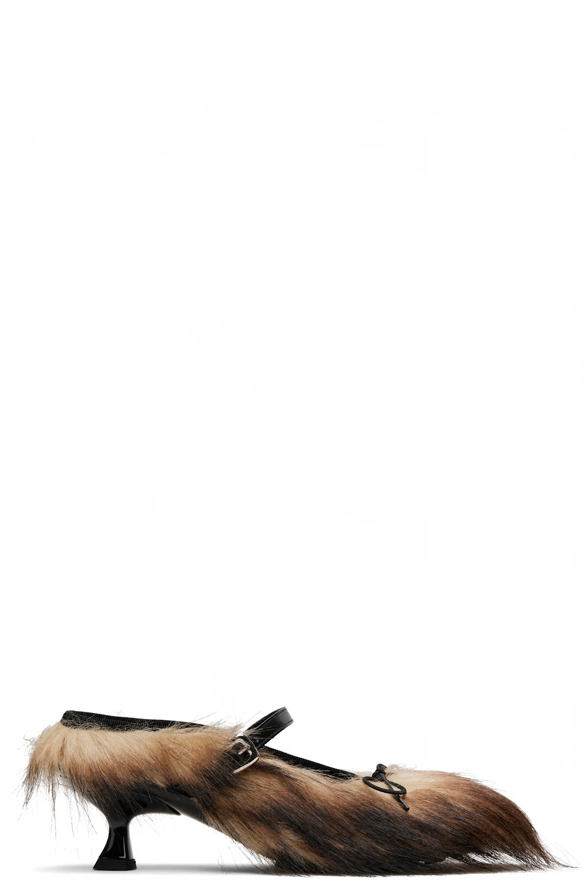 Beige & Brown Faux Fur Grip Mule Heels