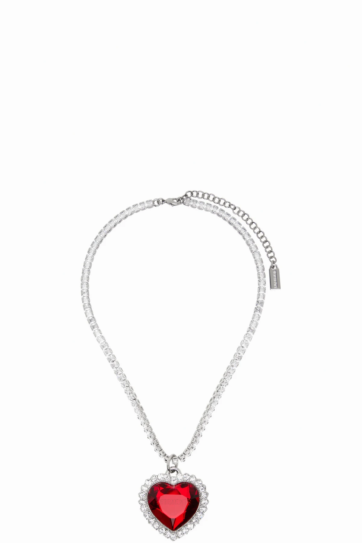 Silver & Red Crystal Heart Necklace