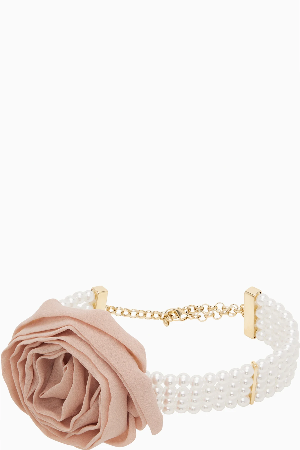 White & Pink Metal Faux-Pearl 3D Rose Choker