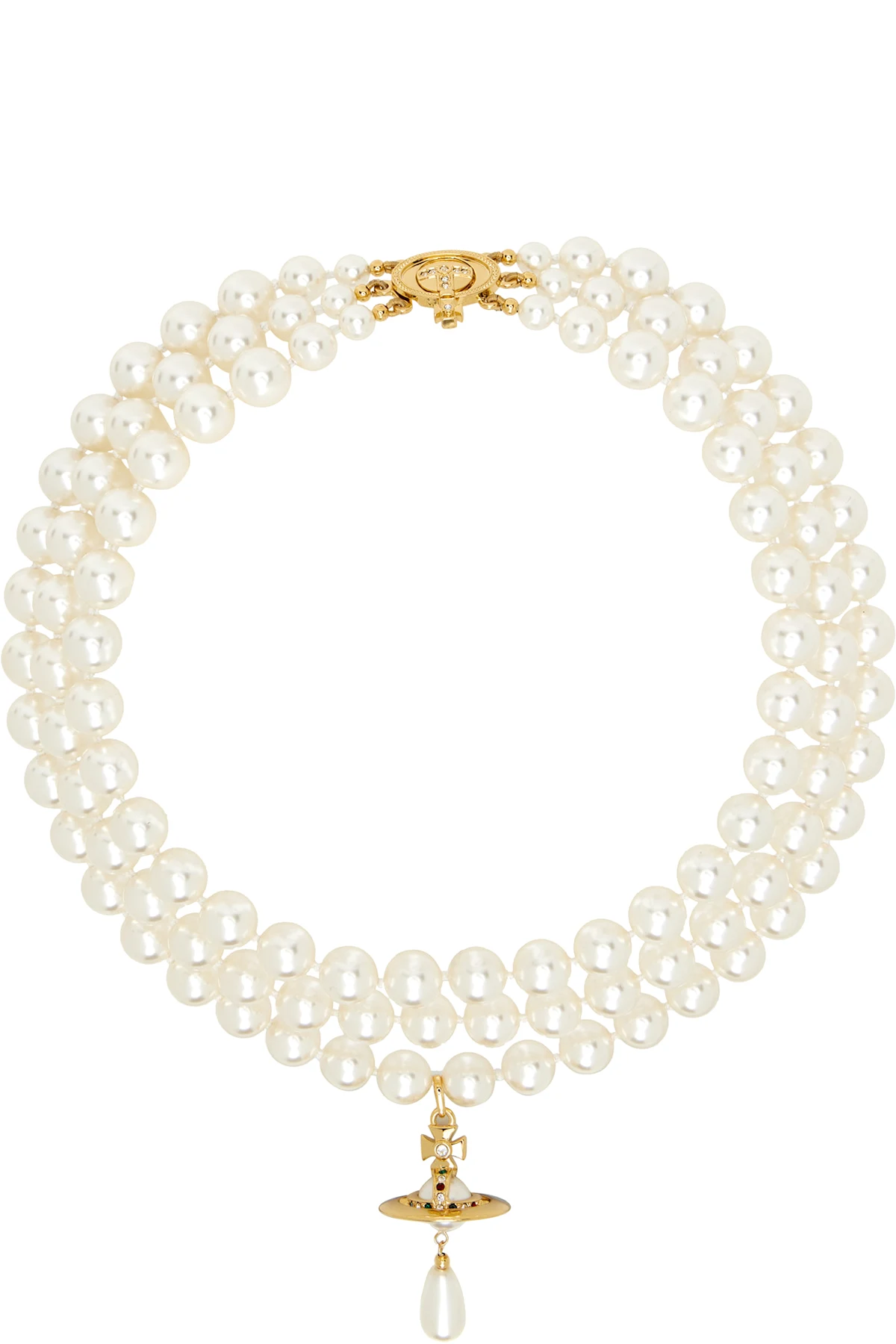 Three Row Pearl Drop Choker