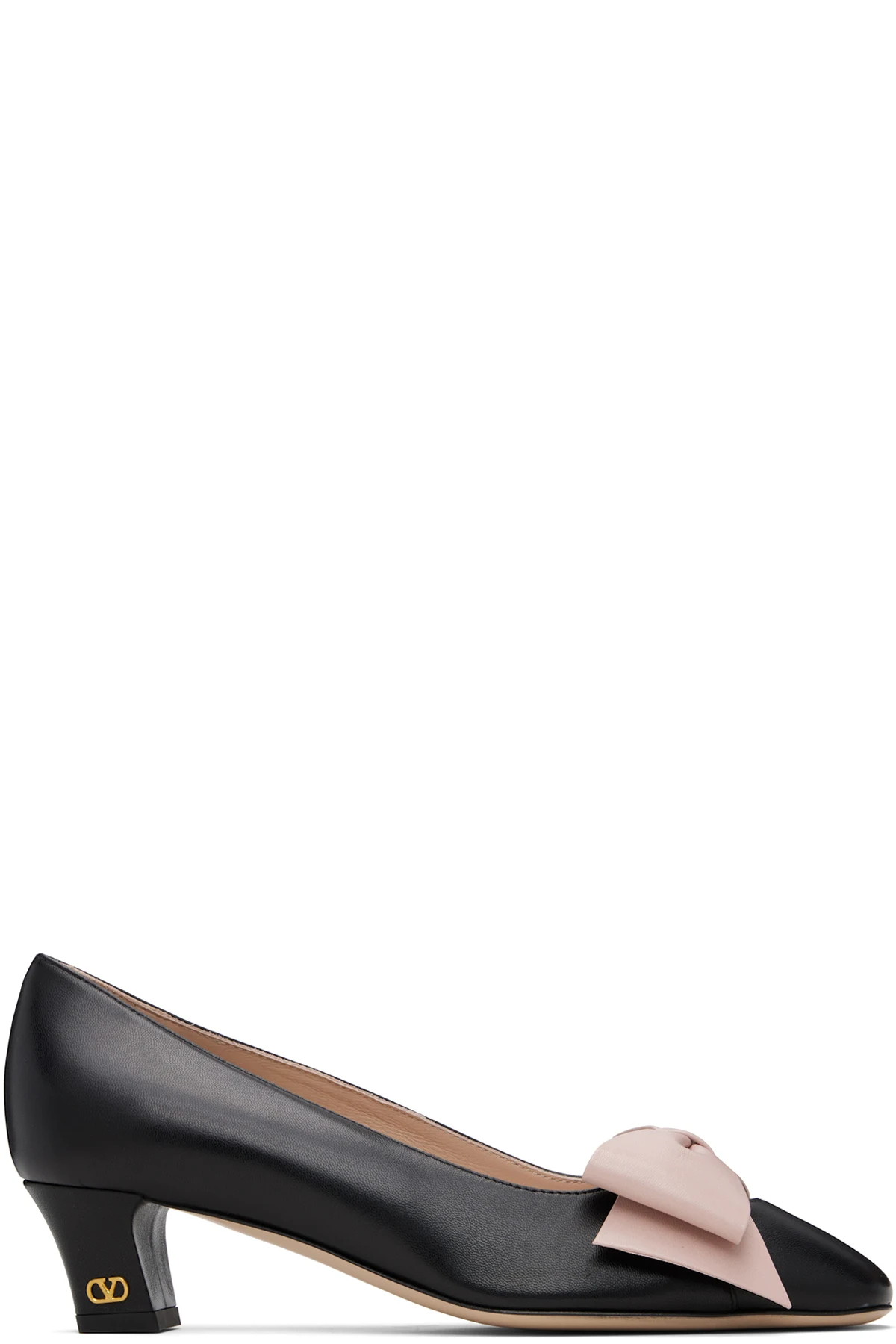 Black & Pink Bow Leather Heels