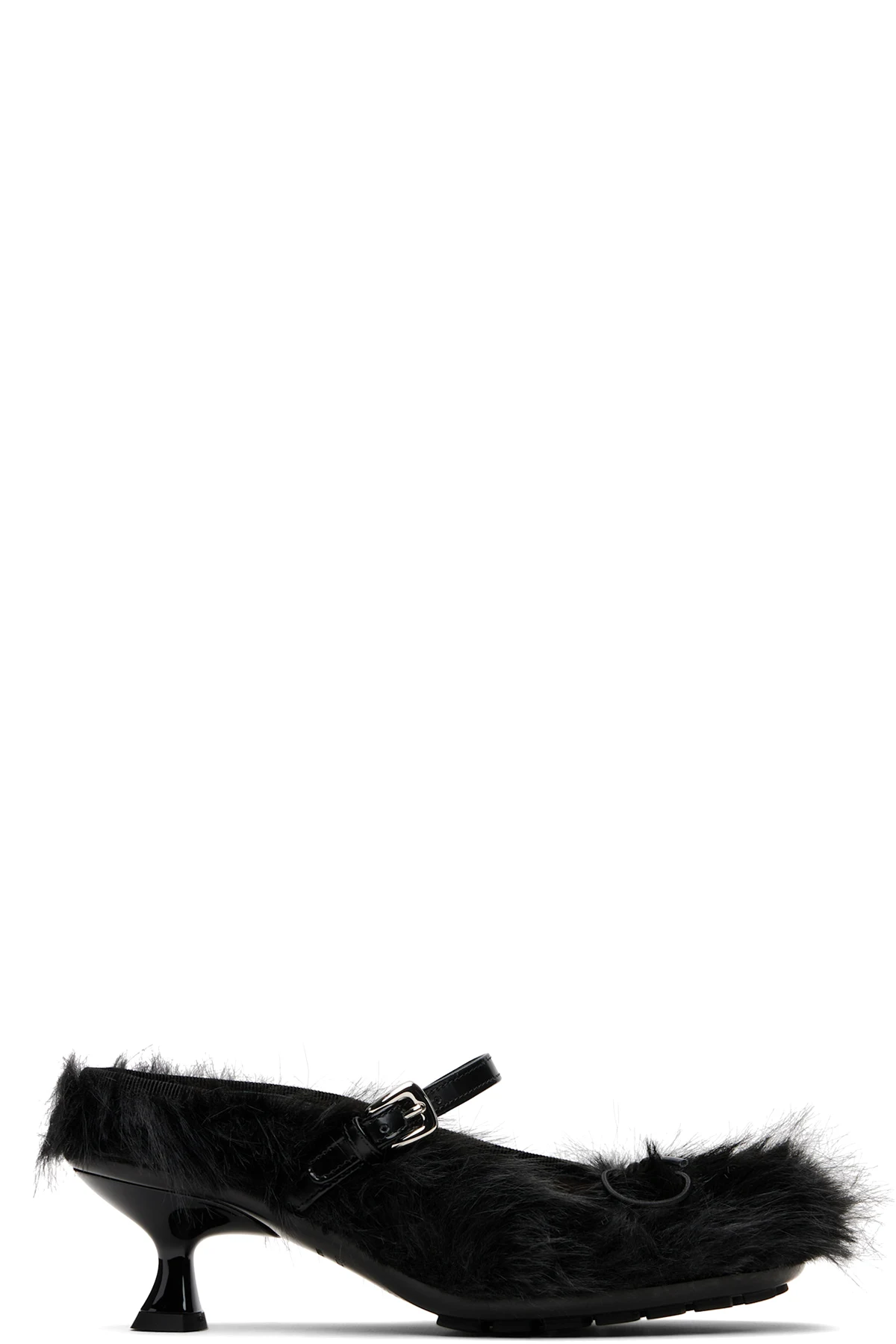 Black Faux Fur Grip Mule Heels