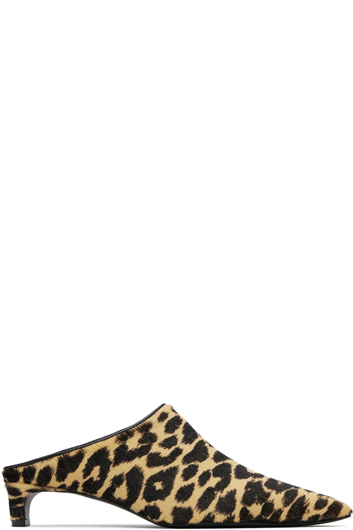 Beige & Black Pointed Toe Mule Heels