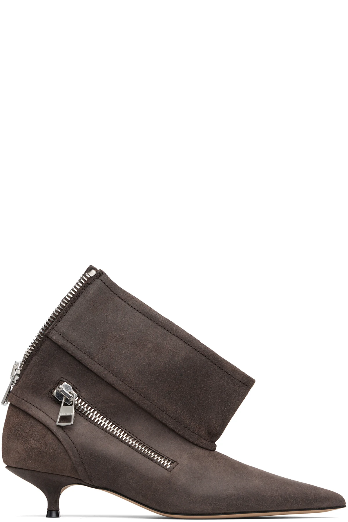 Brown Biker Kitten Heel Boots