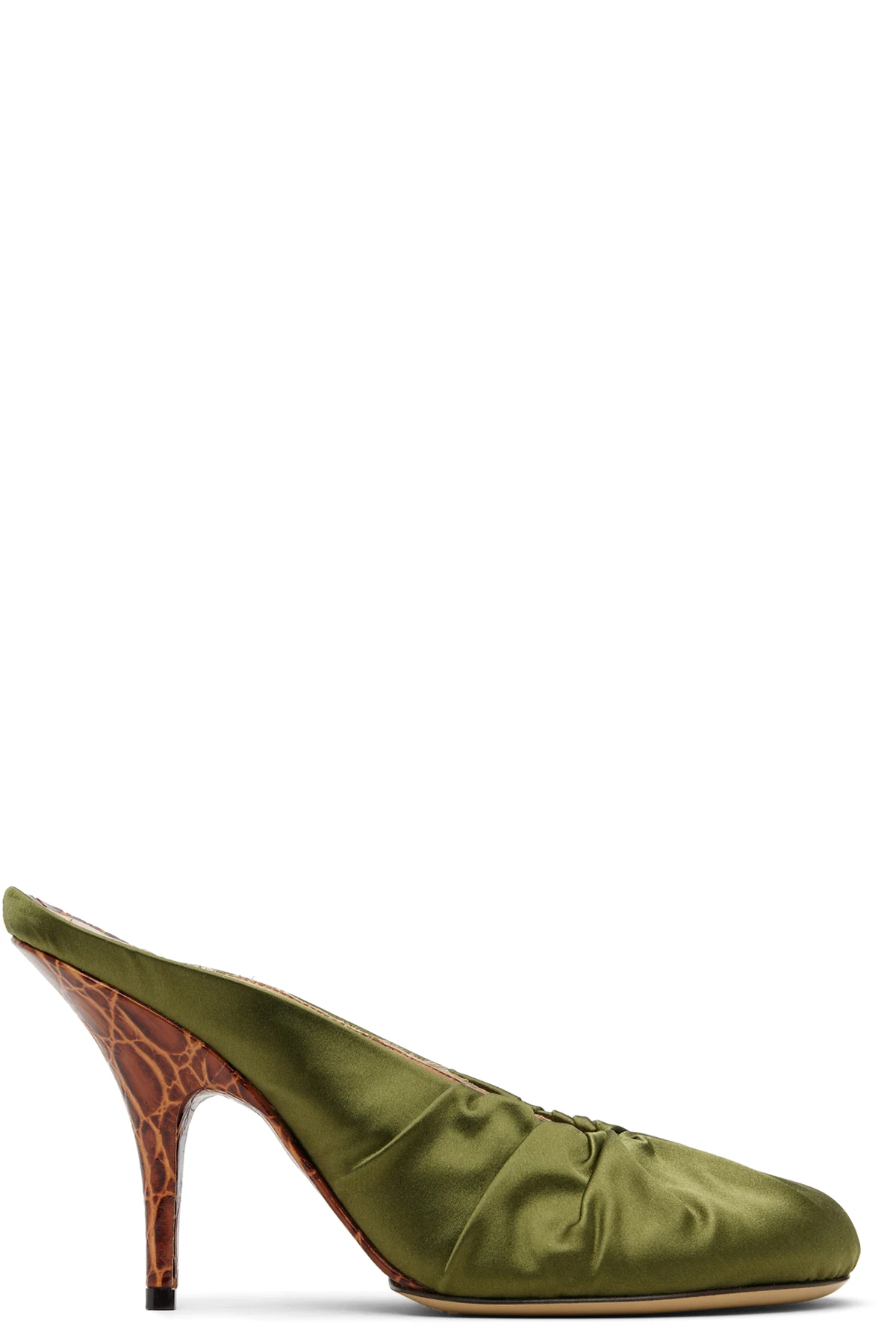 Khaki Satin Mule Heels