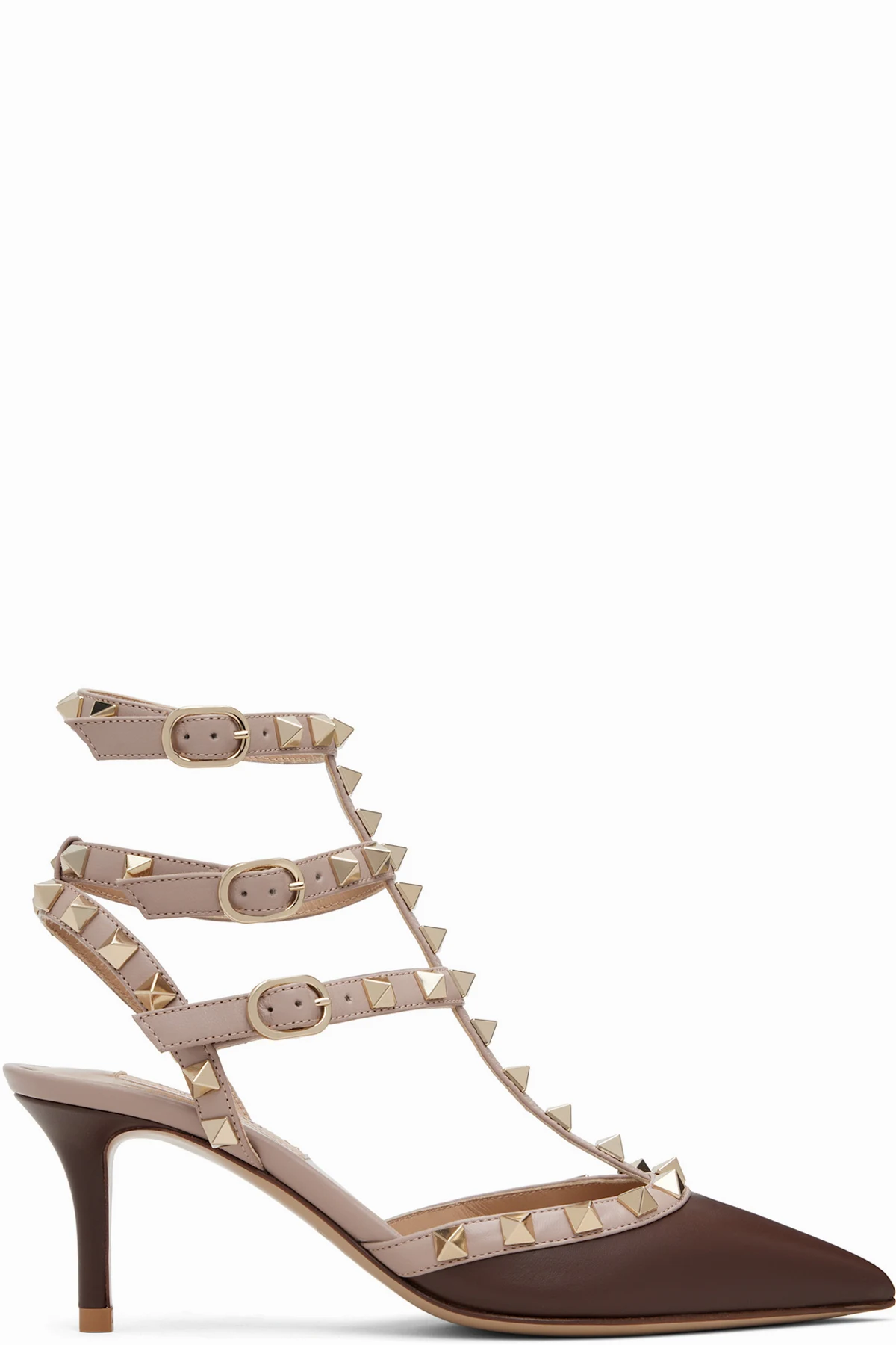 Brown Rockstud Caged Heels
