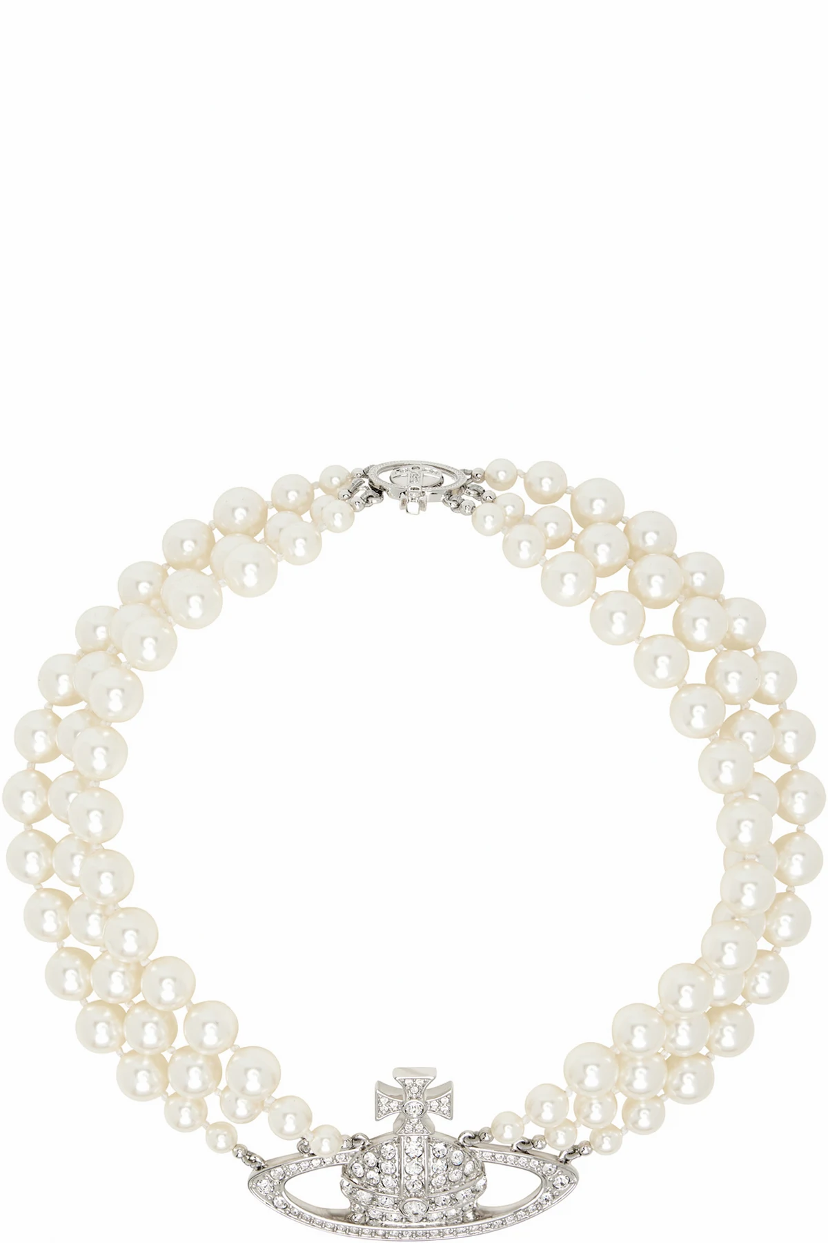 Three Row Pearl Bas Relief Necklace