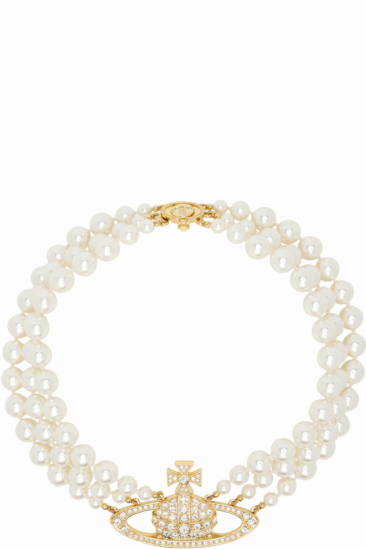 Three Row Faux-Pearl Bas Relief Necklace