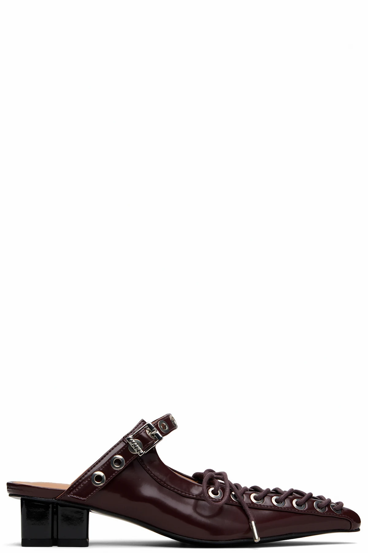 Burgundy Lace-Up Mule Heels