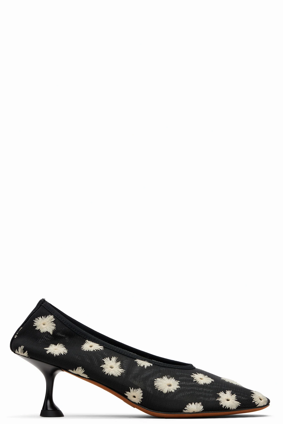 Black Tee Embroidered Pump Heels