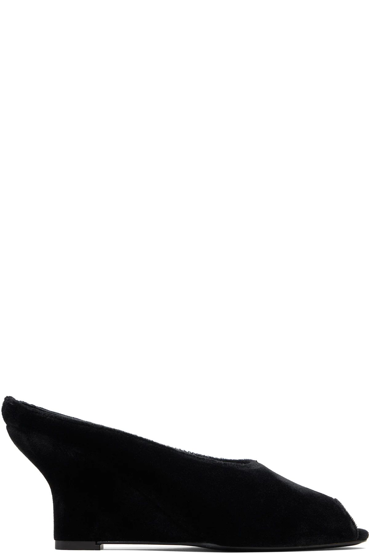 Black Peep-Toe Velvet Wedge Mule Heels