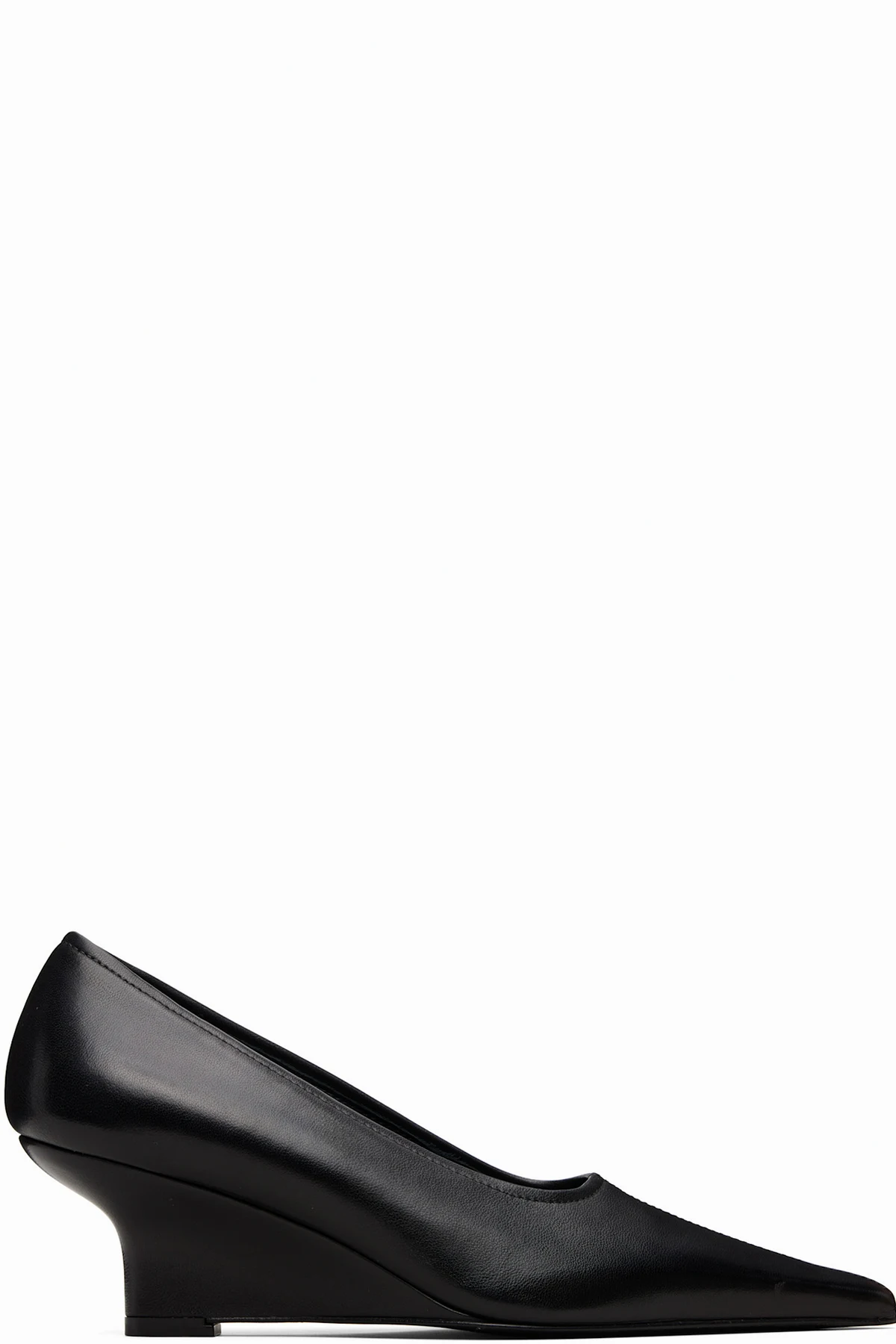 Black Sharp Nappa Wedge Heels