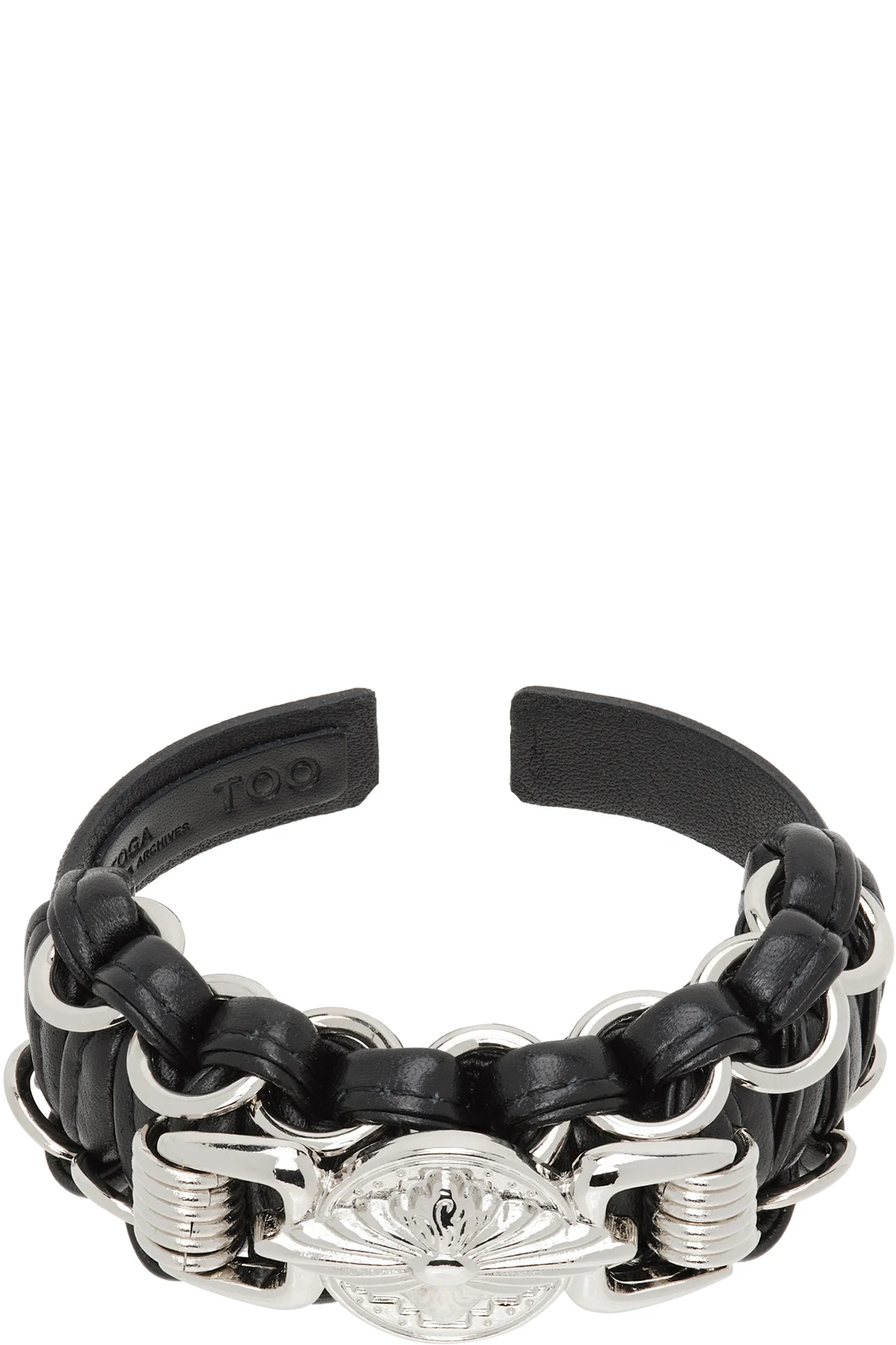 Black Leather Braid Bangle Bracelet