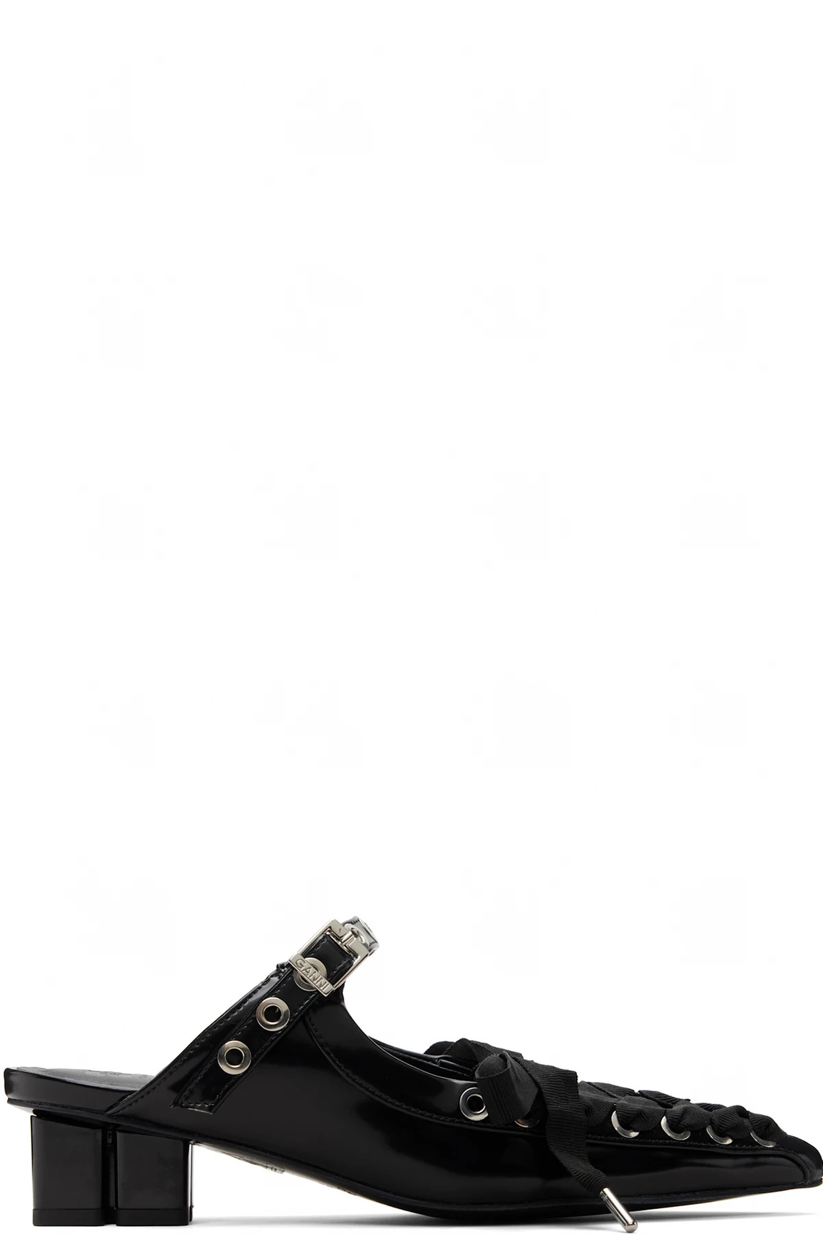 Black Eyelets Lace Up Mule Heels