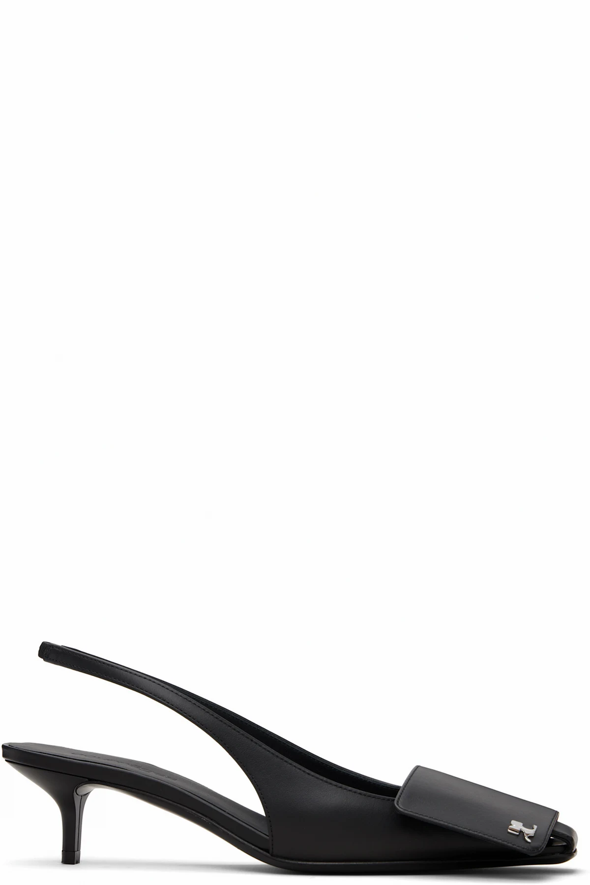 Black Fold Leather Slingback Heels