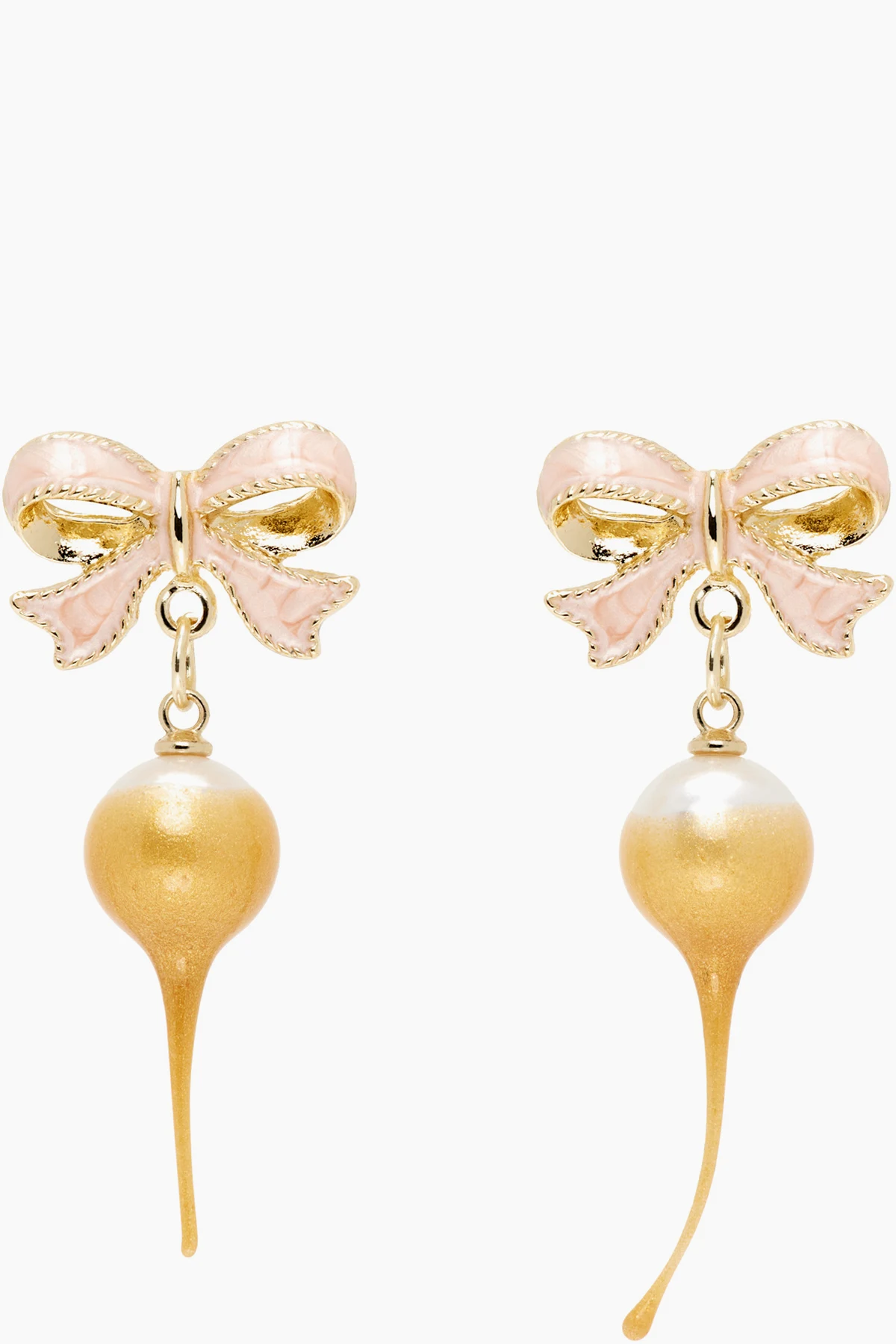 Gold Bow Pearl Earrings