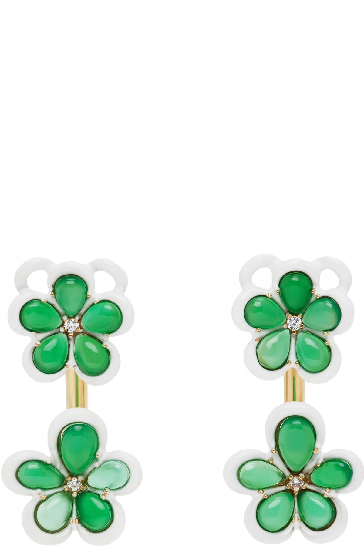 Green & White Flower Earrings