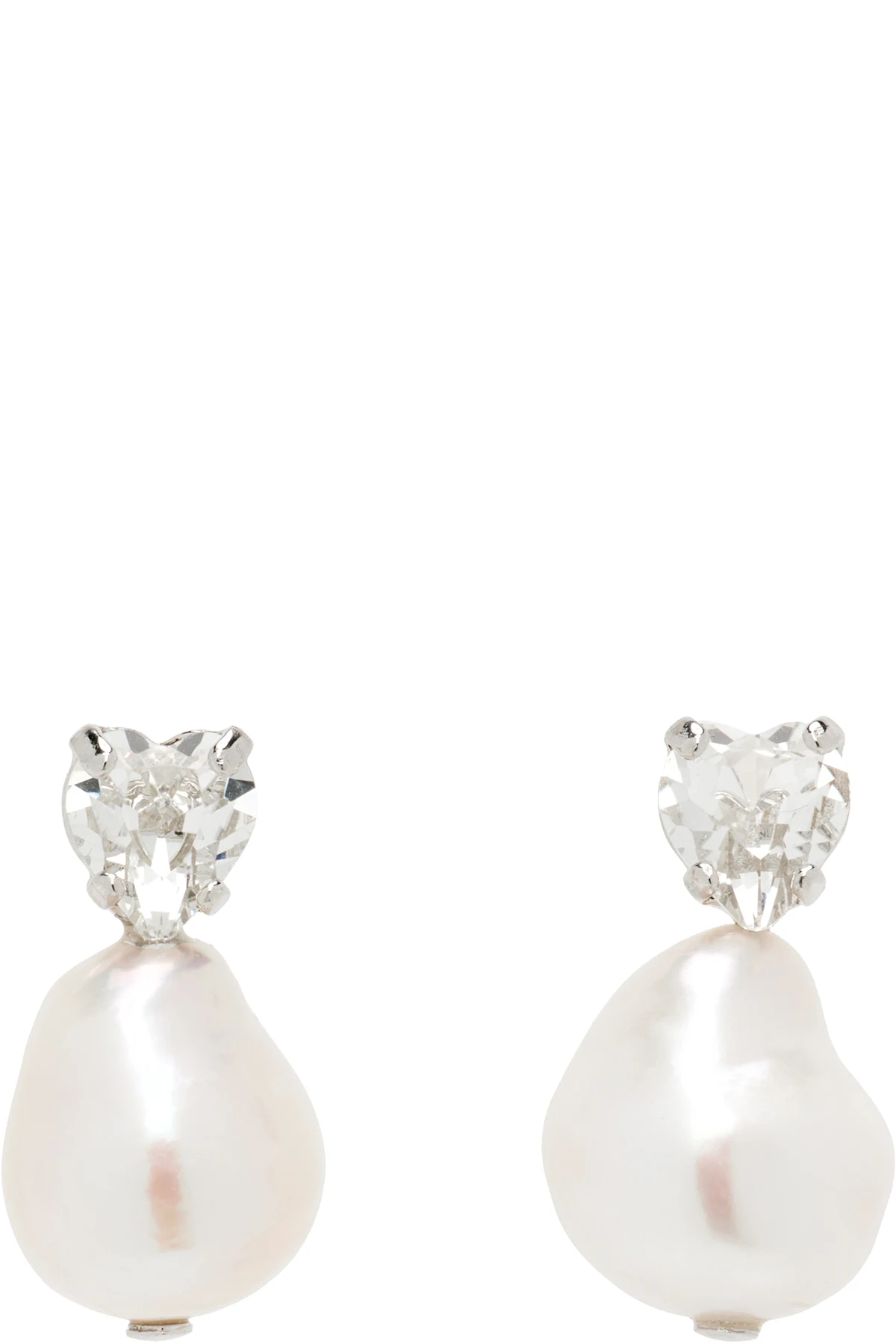 Faux-Pearl Heart Crystal Stud Earrings