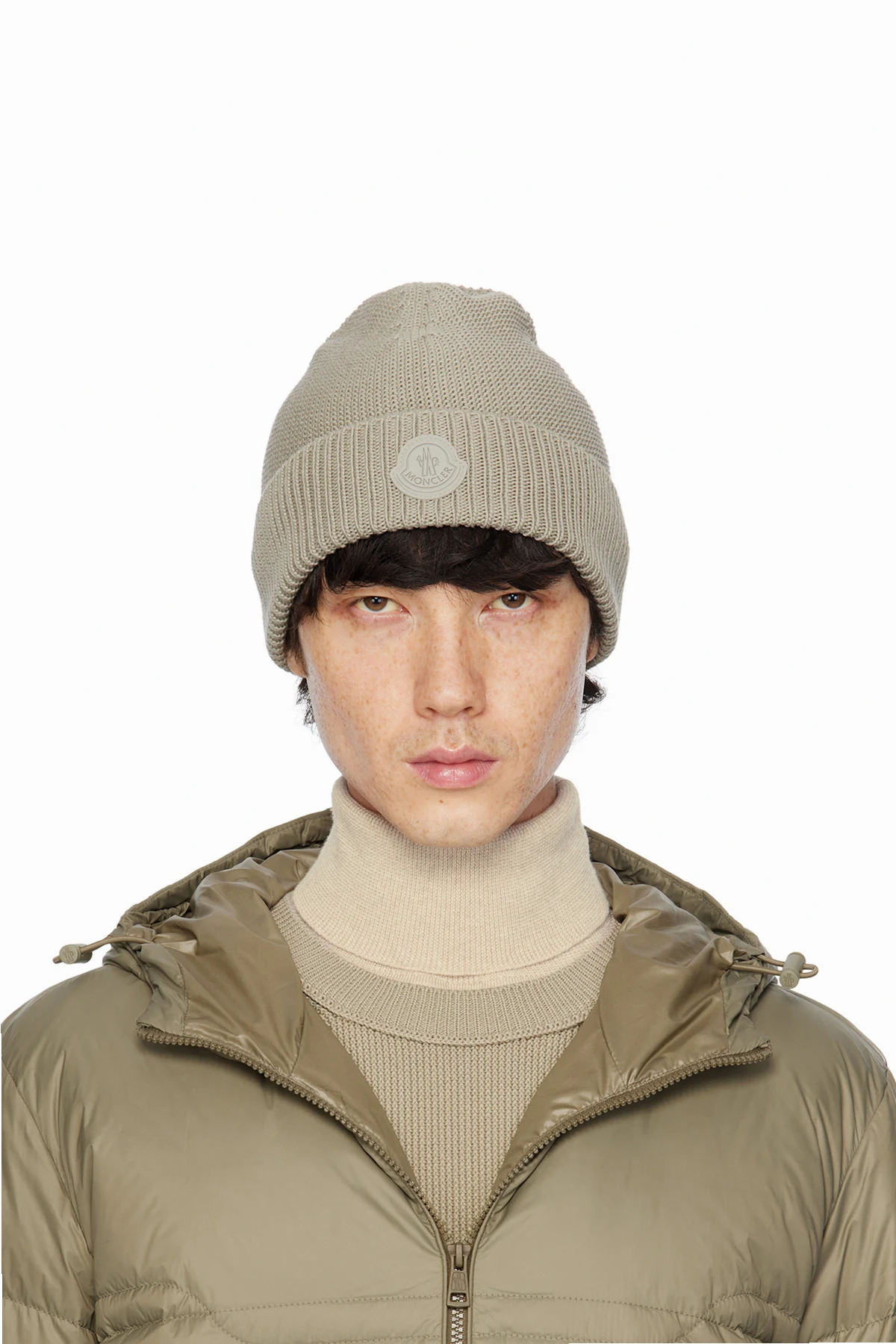 Beige Logo Patch Beanie